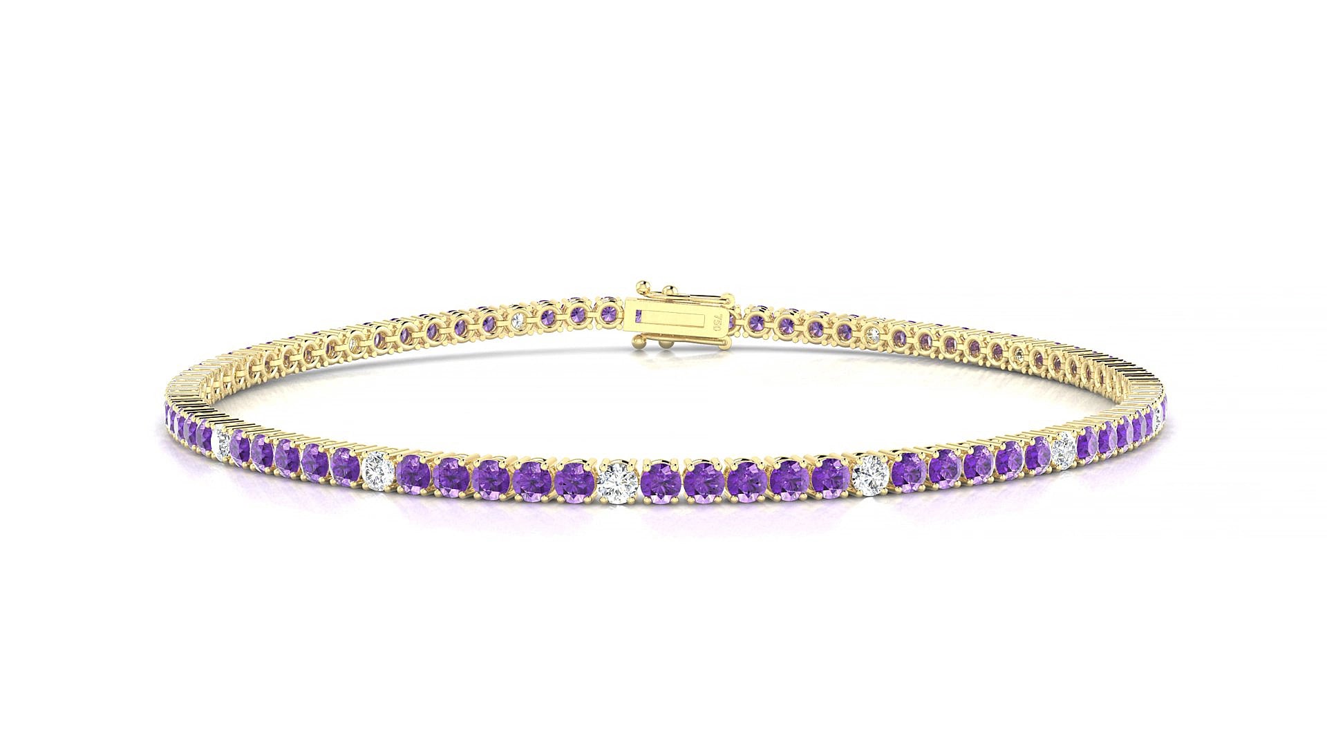 Capri 5-1 | 18k Yellow Gold 2 mm Round Natural Amethyst & Diamond 17 cm Tennis Bracelet