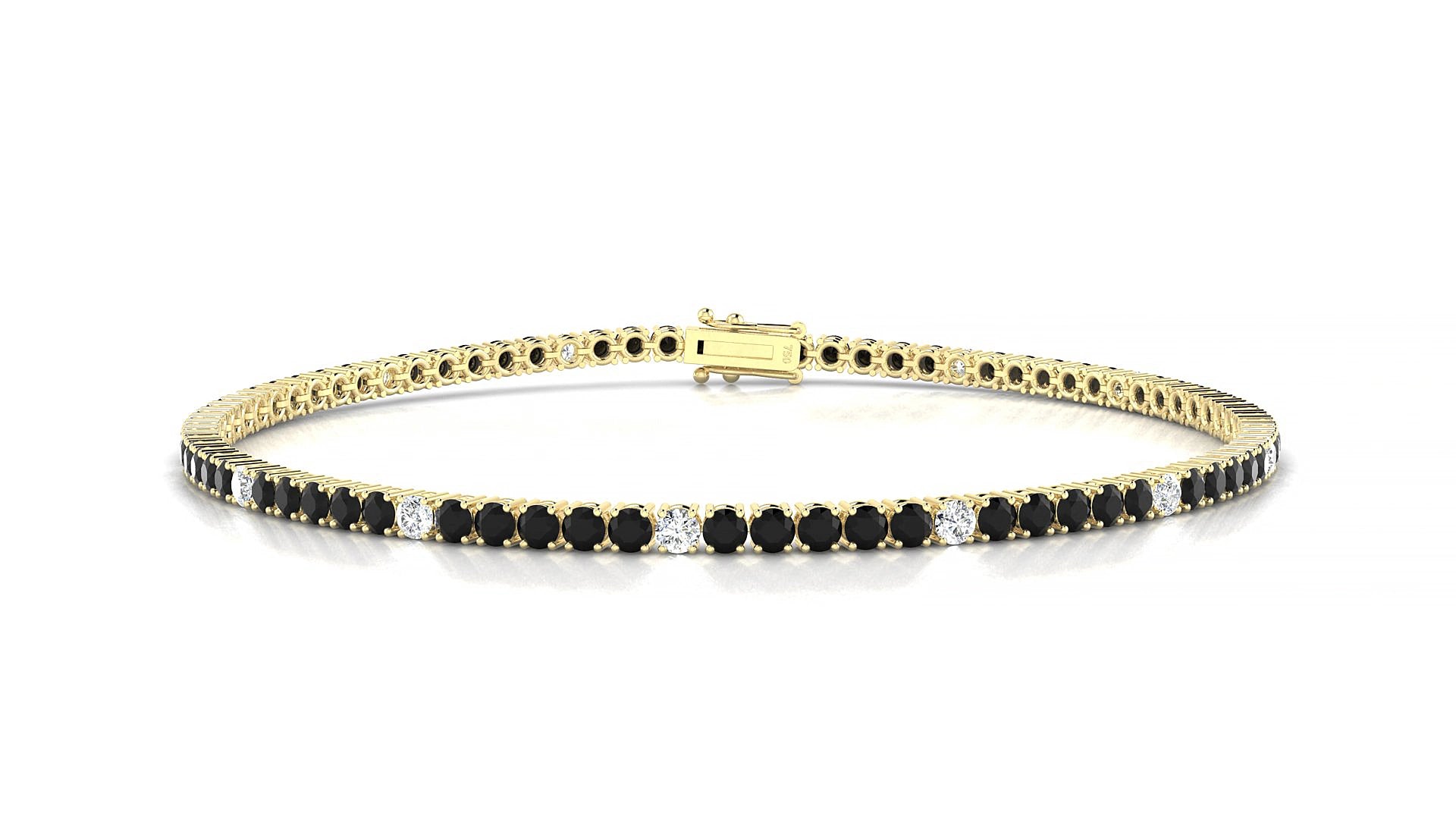 Capri 5-1 | 18k Yellow Gold 2 mm Round Natural Black Diamond & Diamond 15 cm Tennis Bracelet