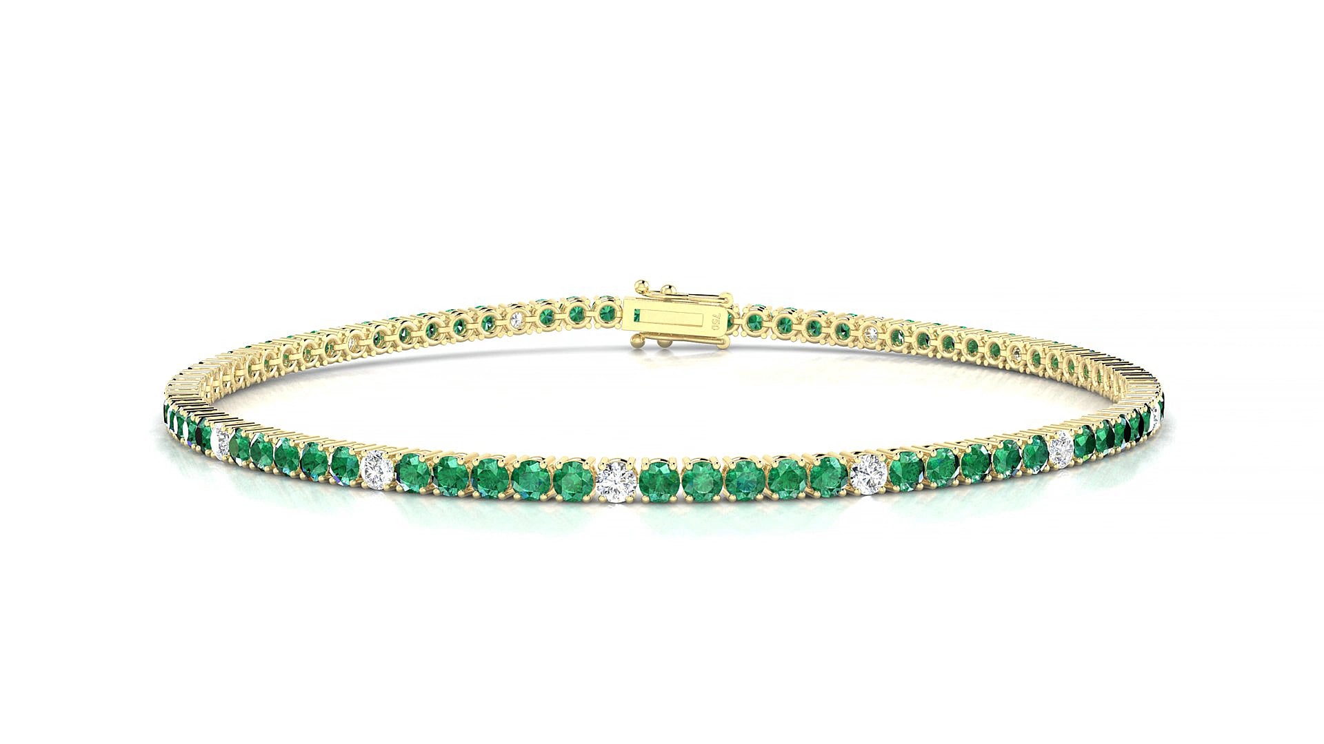 Capri 5-1 | 18k Yellow Gold 2 mm Round Natural Emerald & Diamond 20 cm Tennis Bracelet