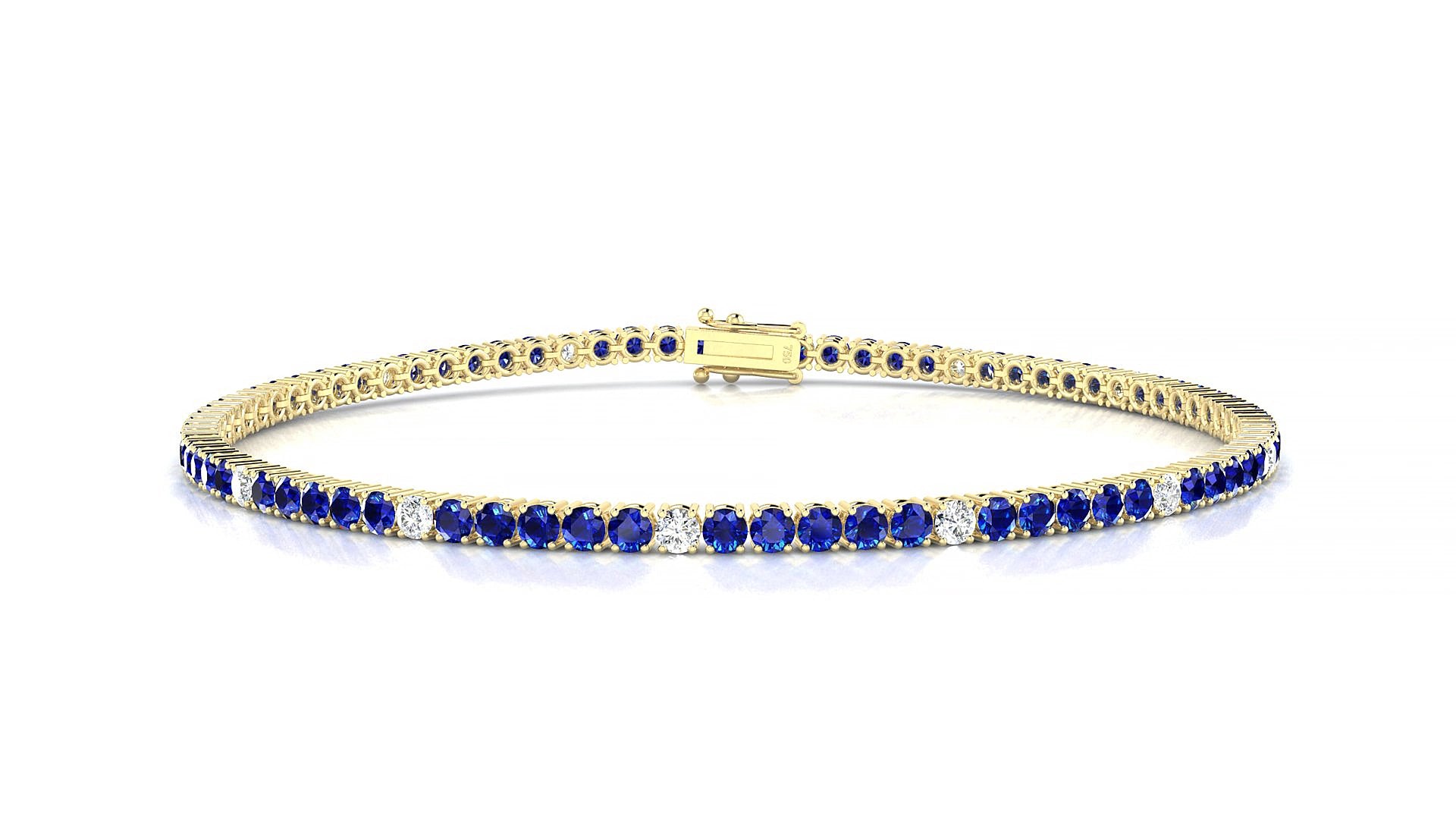 Capri 5-1 | 18k Yellow Gold 2 mm Round Natural Sapphire & Diamond 15 cm Tennis Bracelet