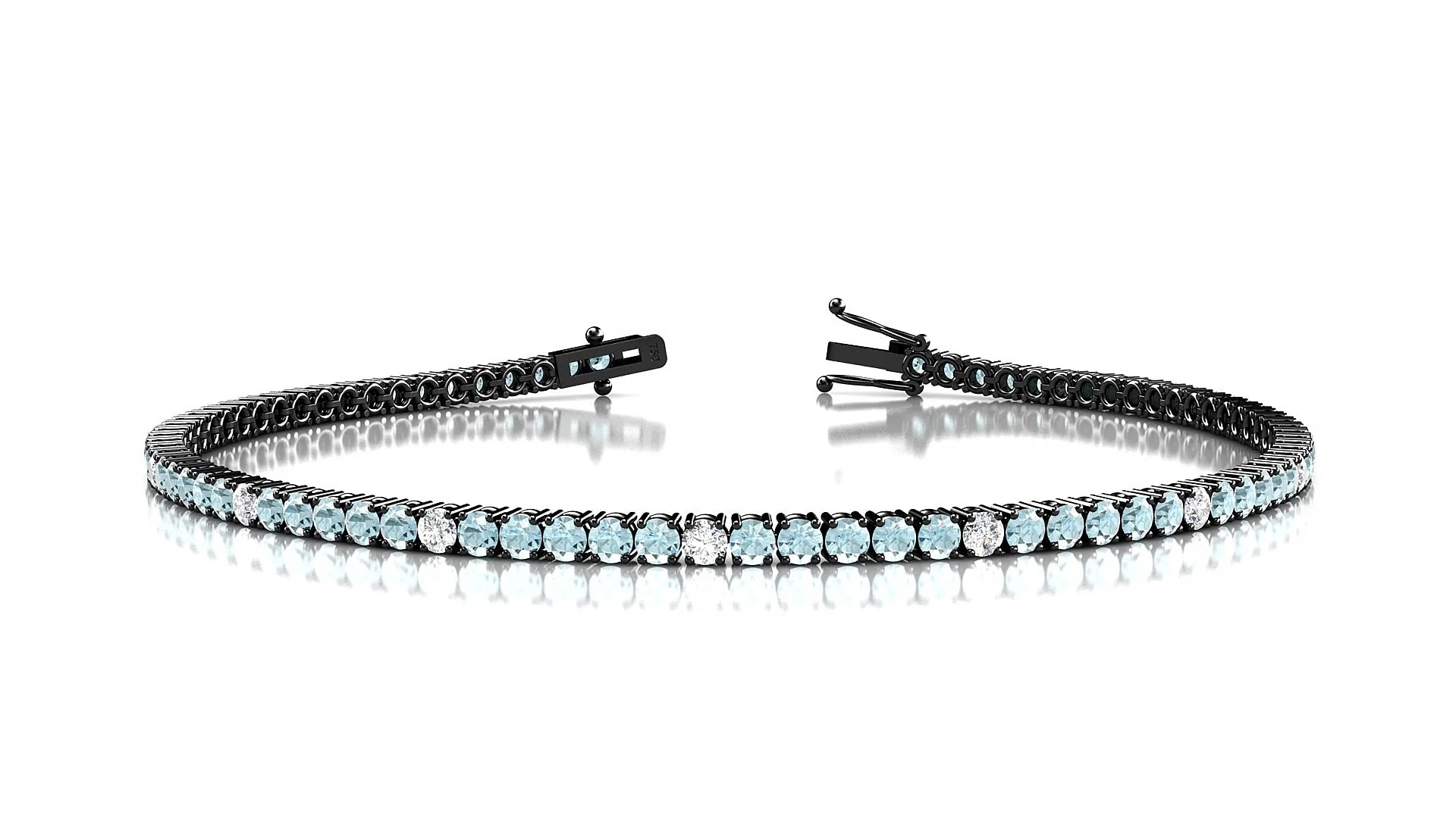 Capri 5-1 | 18k Black Gold 2 mm Round Natural Aquamarine & Diamond Tennis Bracelet