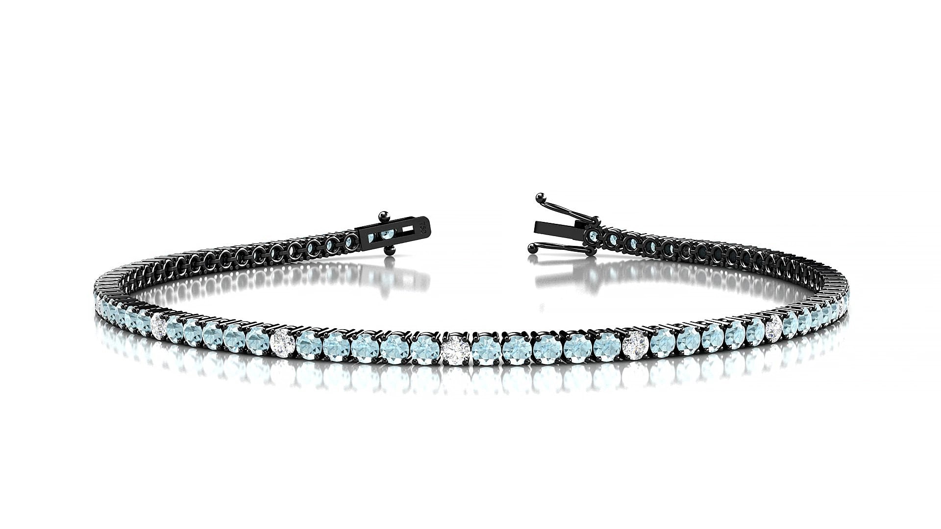 Capri 5-1 | 18k Black Gold 2 mm Round Natural Aquamarine & Diamond 15 cm Tennis Bracelet