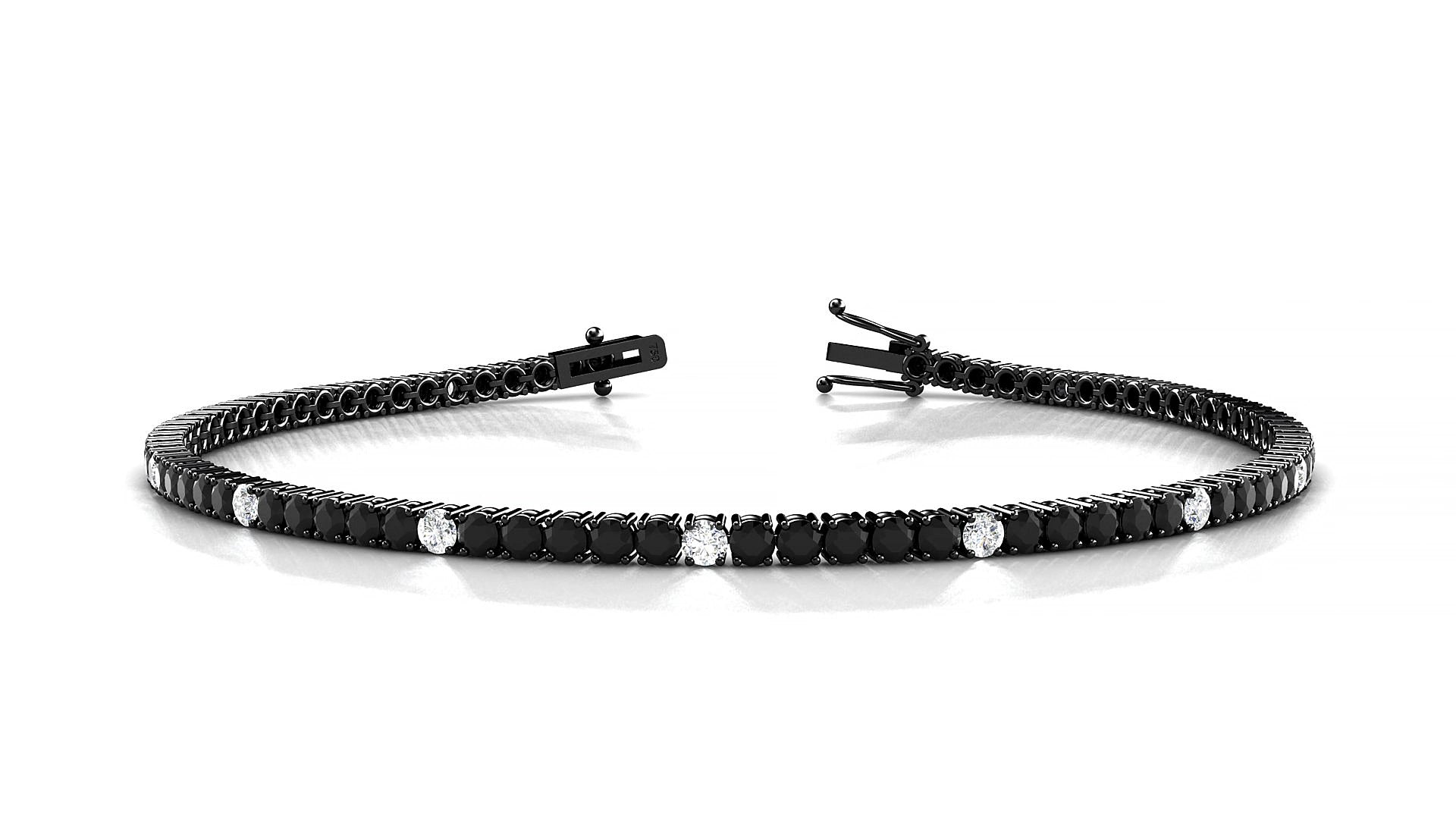 Capri 5-1 | 18k Black Gold 2 mm Round Natural Black Diamond & Diamond 15 cm Tennis Bracelet
