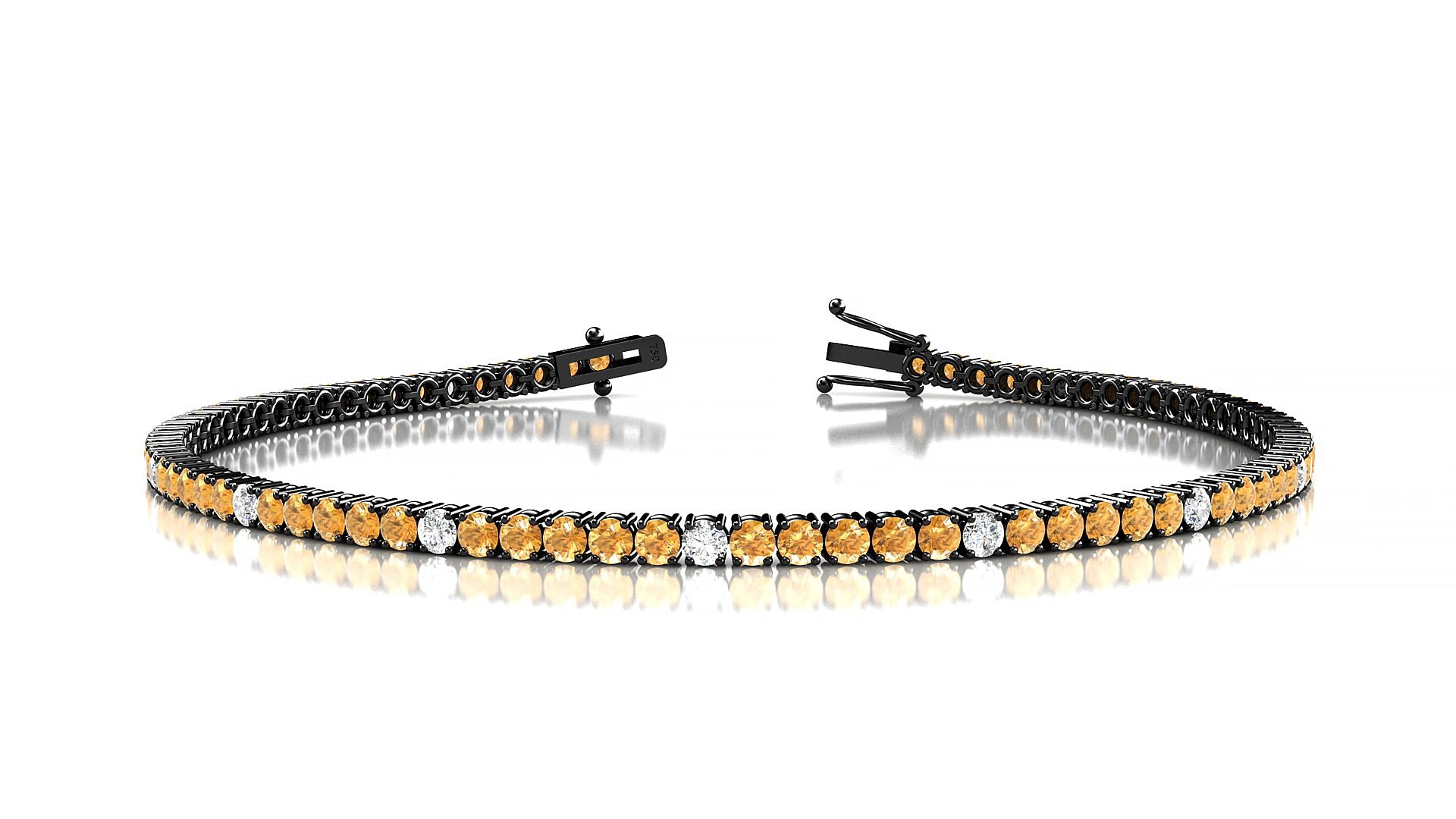 Capri 5-1 | 18k Black Gold 2 mm Round Natural Citrine & Diamond 15 cm Tennis Bracelet