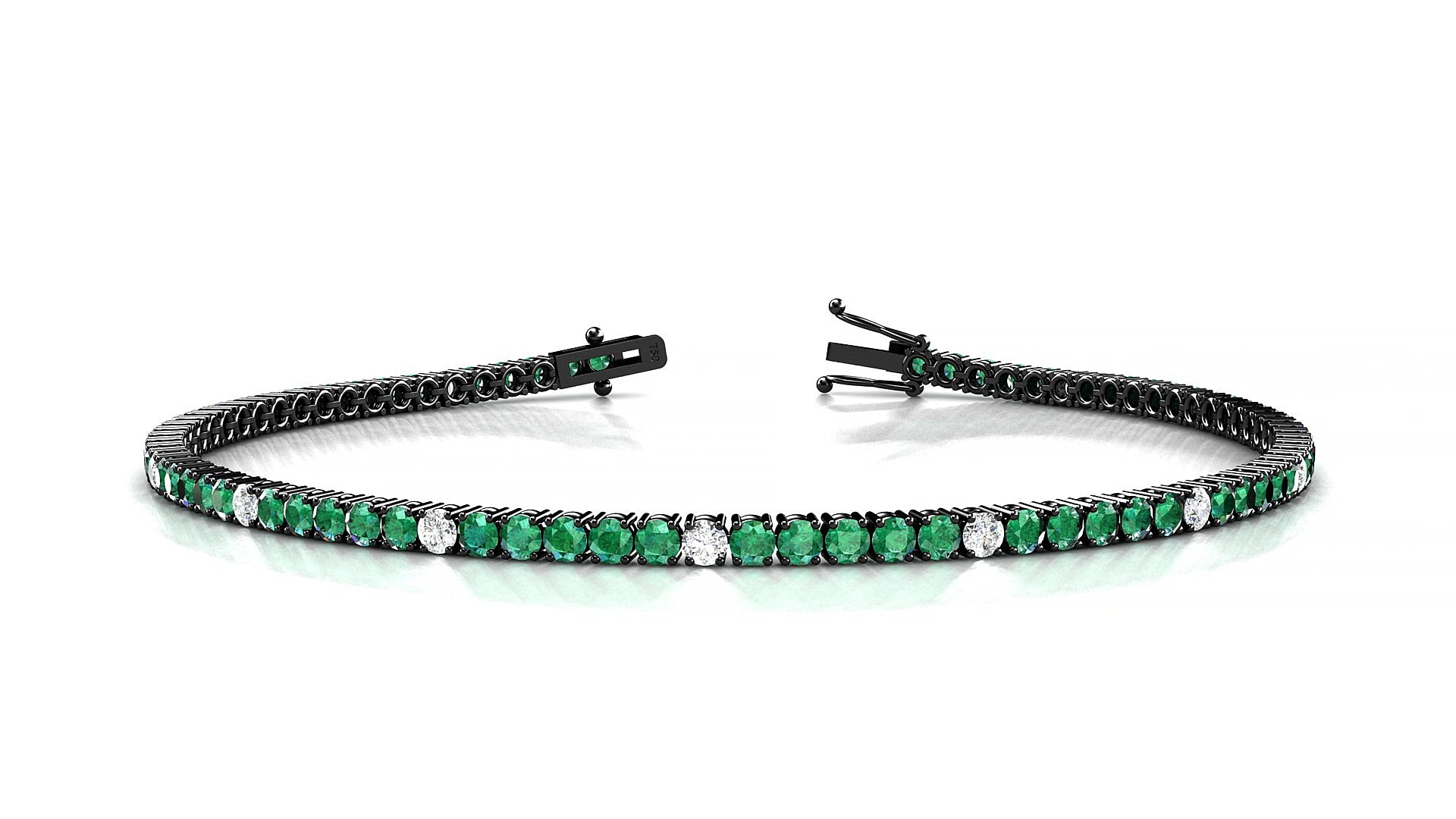Capri 5-1 | 18k Black Gold 2 mm Round Natural Emerald & Diamond 19 cm Tennis Bracelet