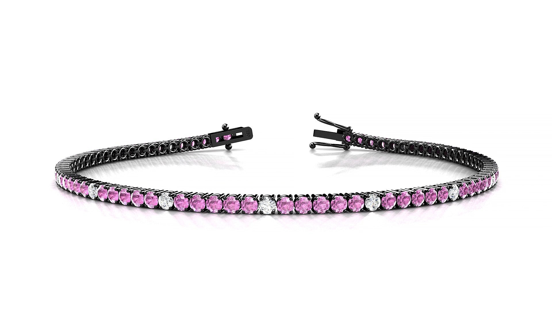 Capri 5-1 | 18k Black Gold 2 mm Round Natural Pink Sapphire & Diamond 17 cm Tennis Bracelet
