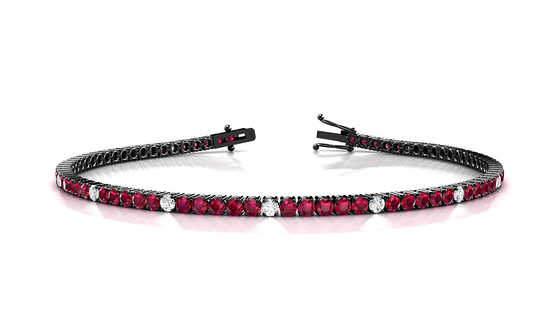 Capri 5-1 | 18k Black Gold 2 mm Round Natural Ruby & Diamond 20 cm Tennis Bracelet