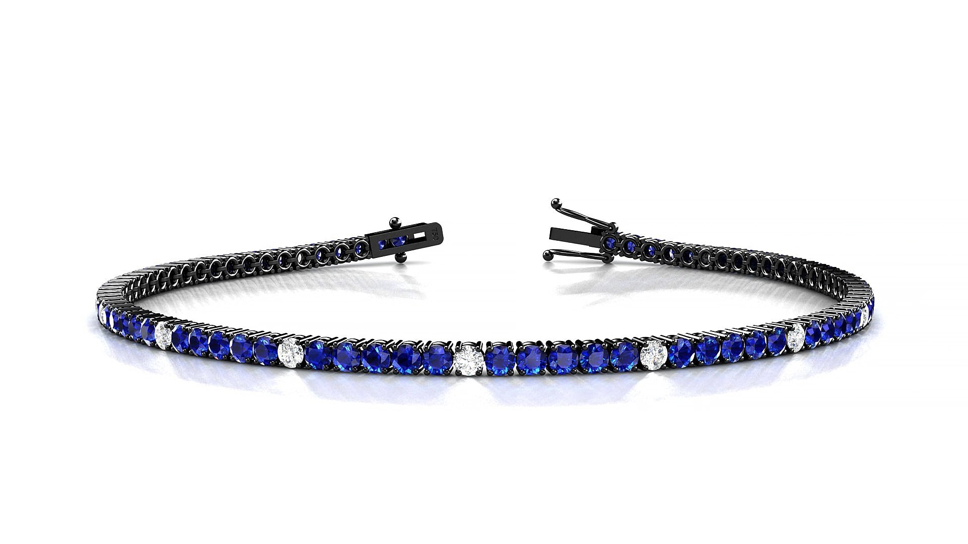 Capri 5-1 | 18k Black Gold 2 mm Round Natural Sapphire & Diamond 15 cm Tennis Bracelet