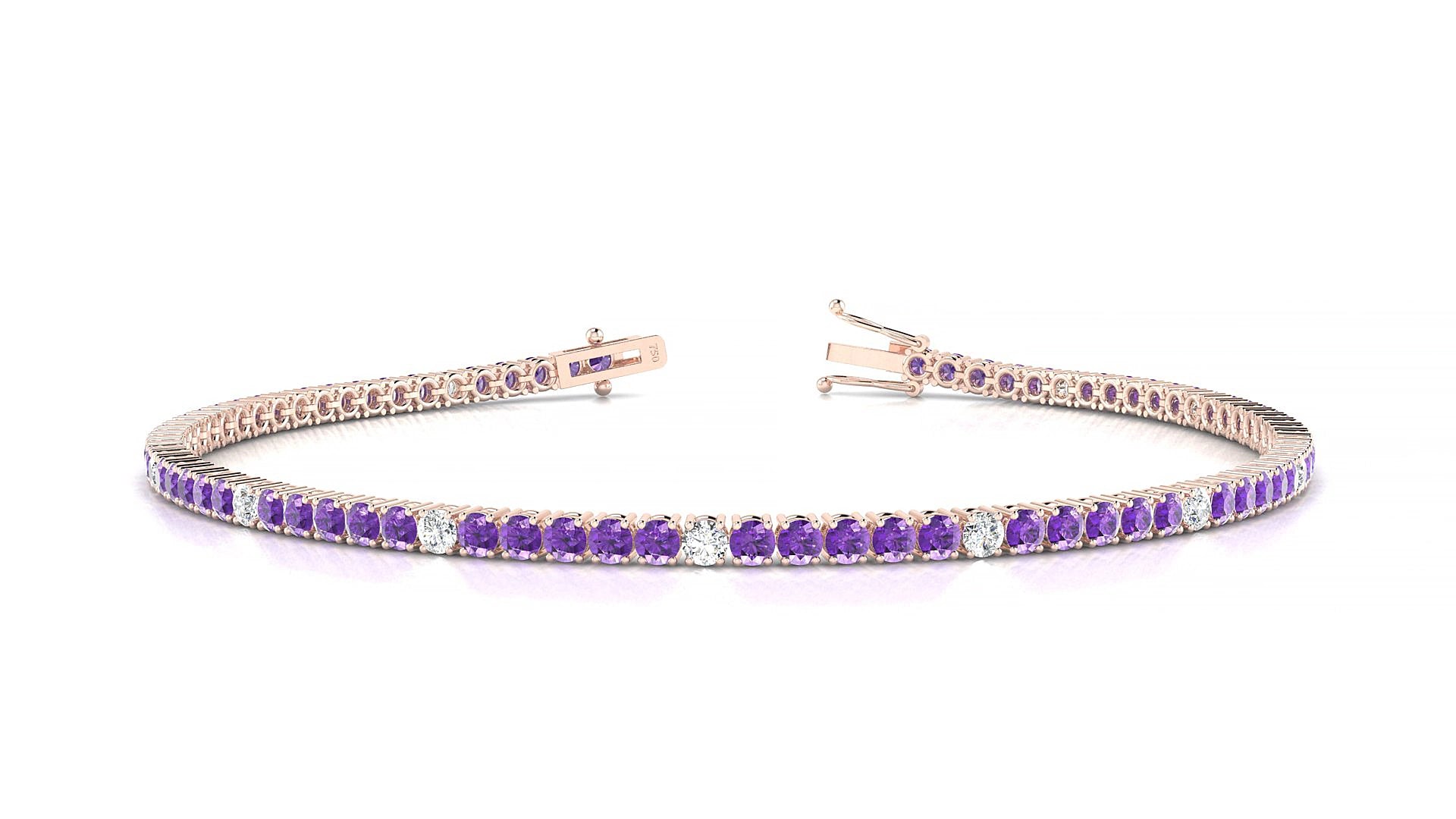Capri 5-1 | 18k Rose Gold 2 mm Round Natural Amethyst & Diamond 19 cm Tennis Bracelet