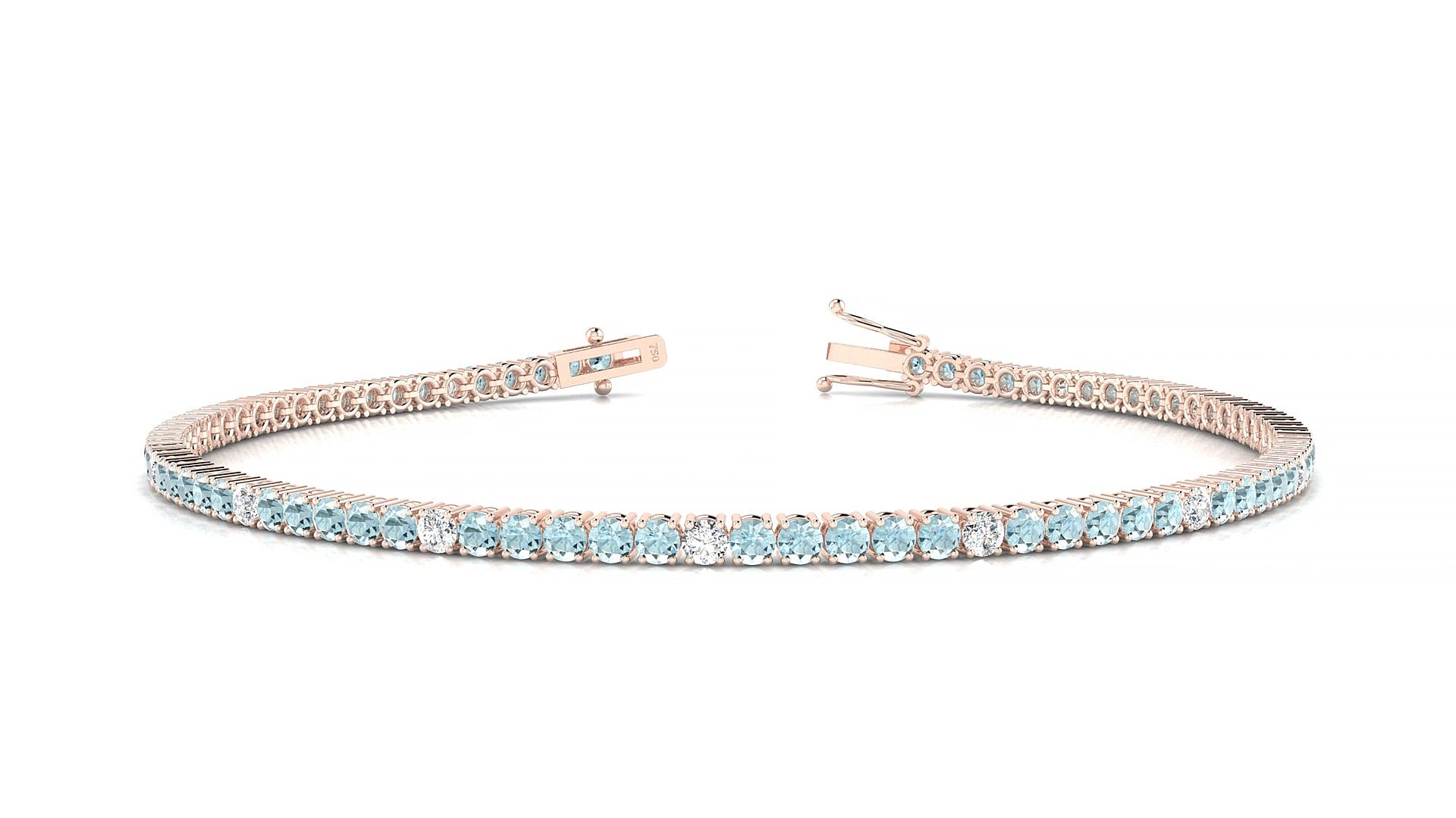 Capri 5-1 | 18k Rose Gold 2 mm Round Natural Aquamarine & Diamond 15 cm Tennis Bracelet