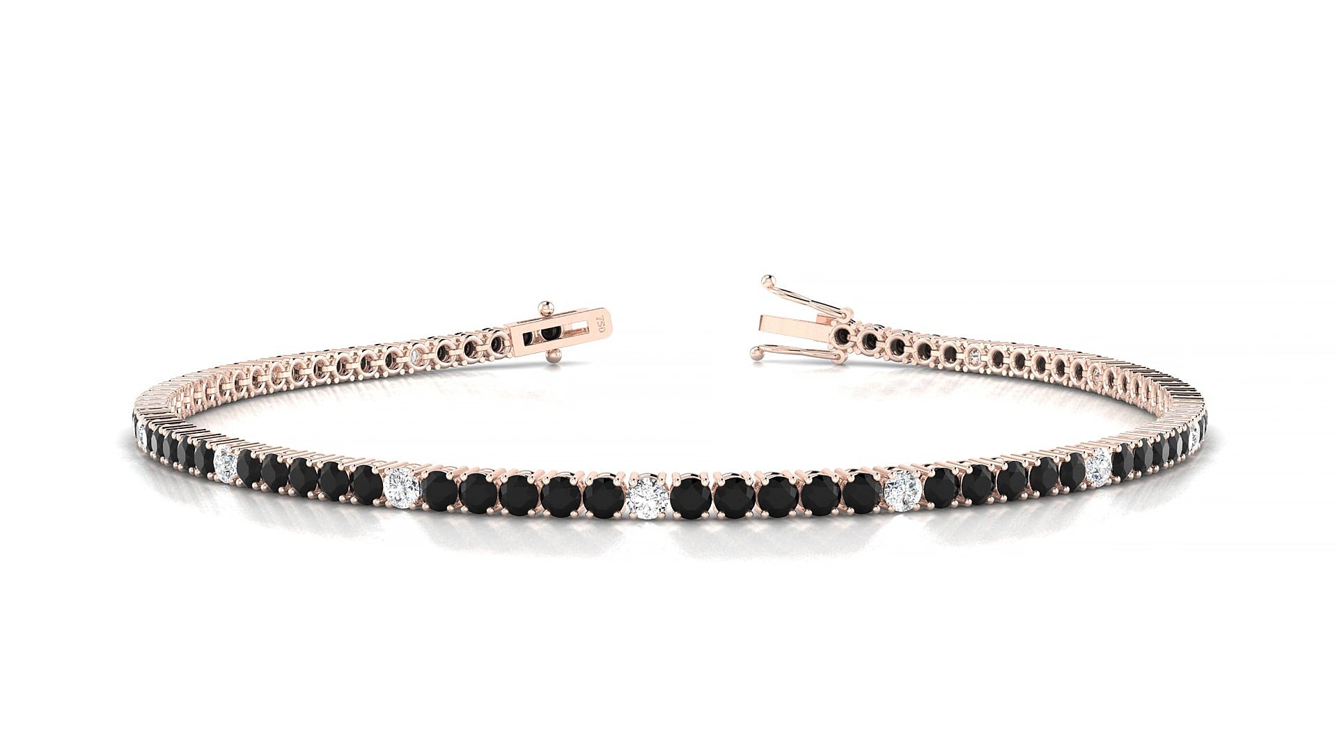Capri 5-1 | 18k Rose Gold 2 mm Round Natural Black Diamond & Diamond 15 cm Tennis Bracelet