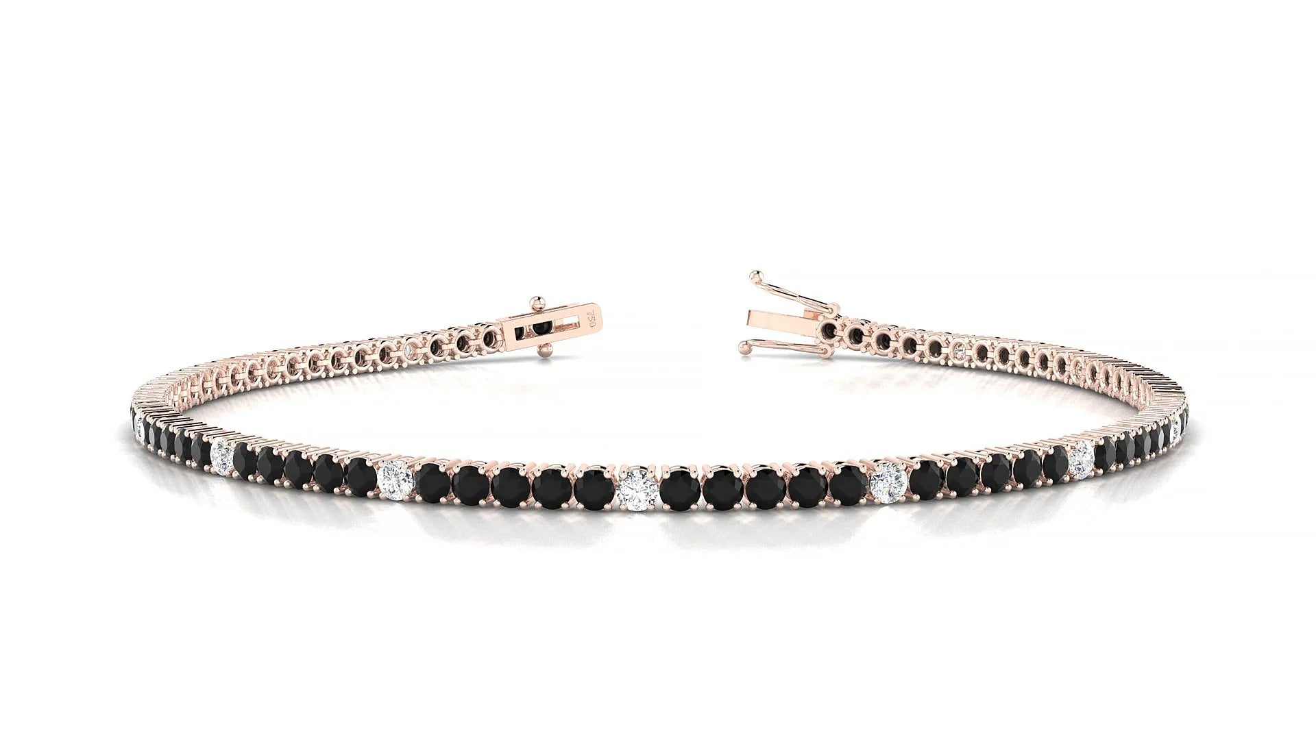 Capri 5-1 | 18k Rose Gold 2 mm Round Natural Black Diamond & Diamond Tennis Bracelet