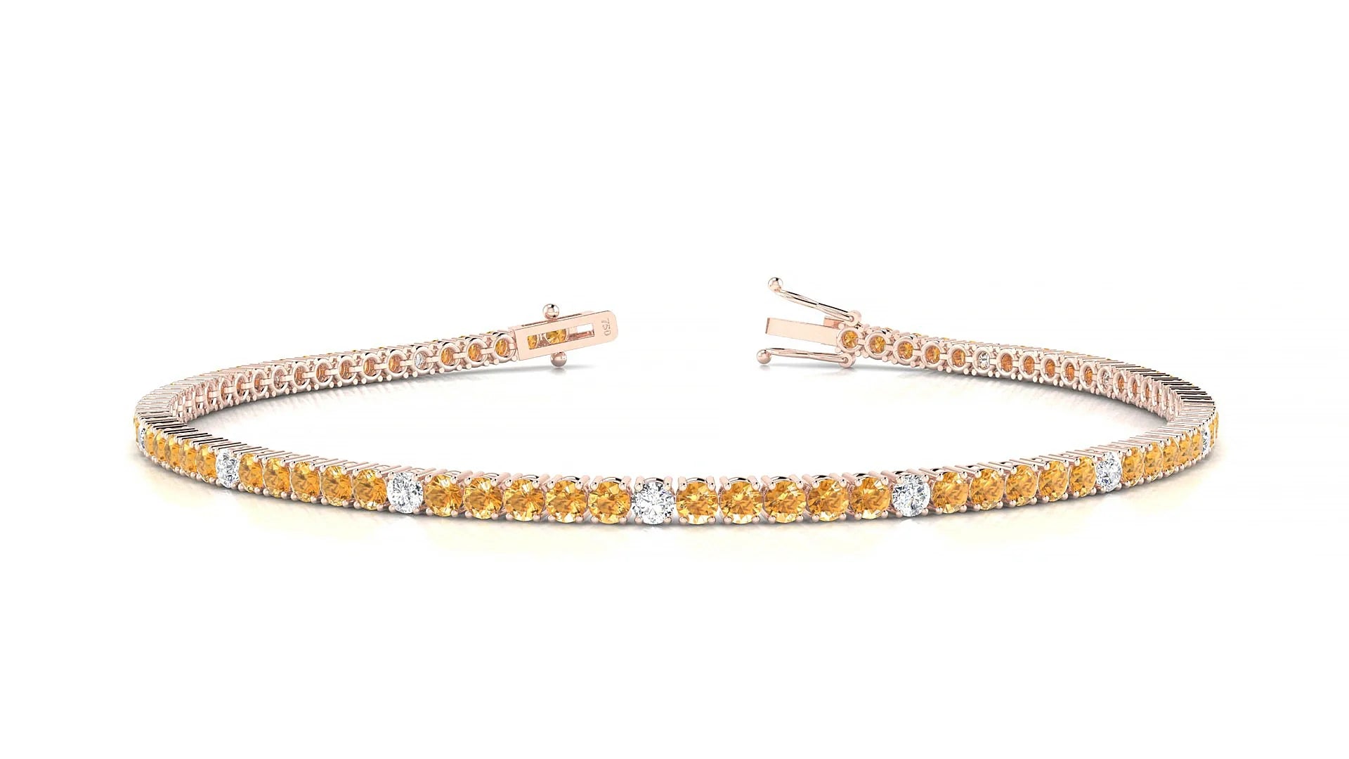 Capri 5-1 | 18k Rose Gold 2 mm Round Natural Citrine & Diamond Tennis Bracelet