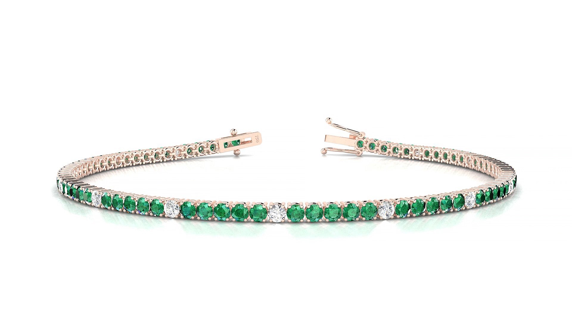 Capri 5-1 | 18k Rose Gold 2 mm Round Natural Emerald & Diamond 16 cm Tennis Bracelet
