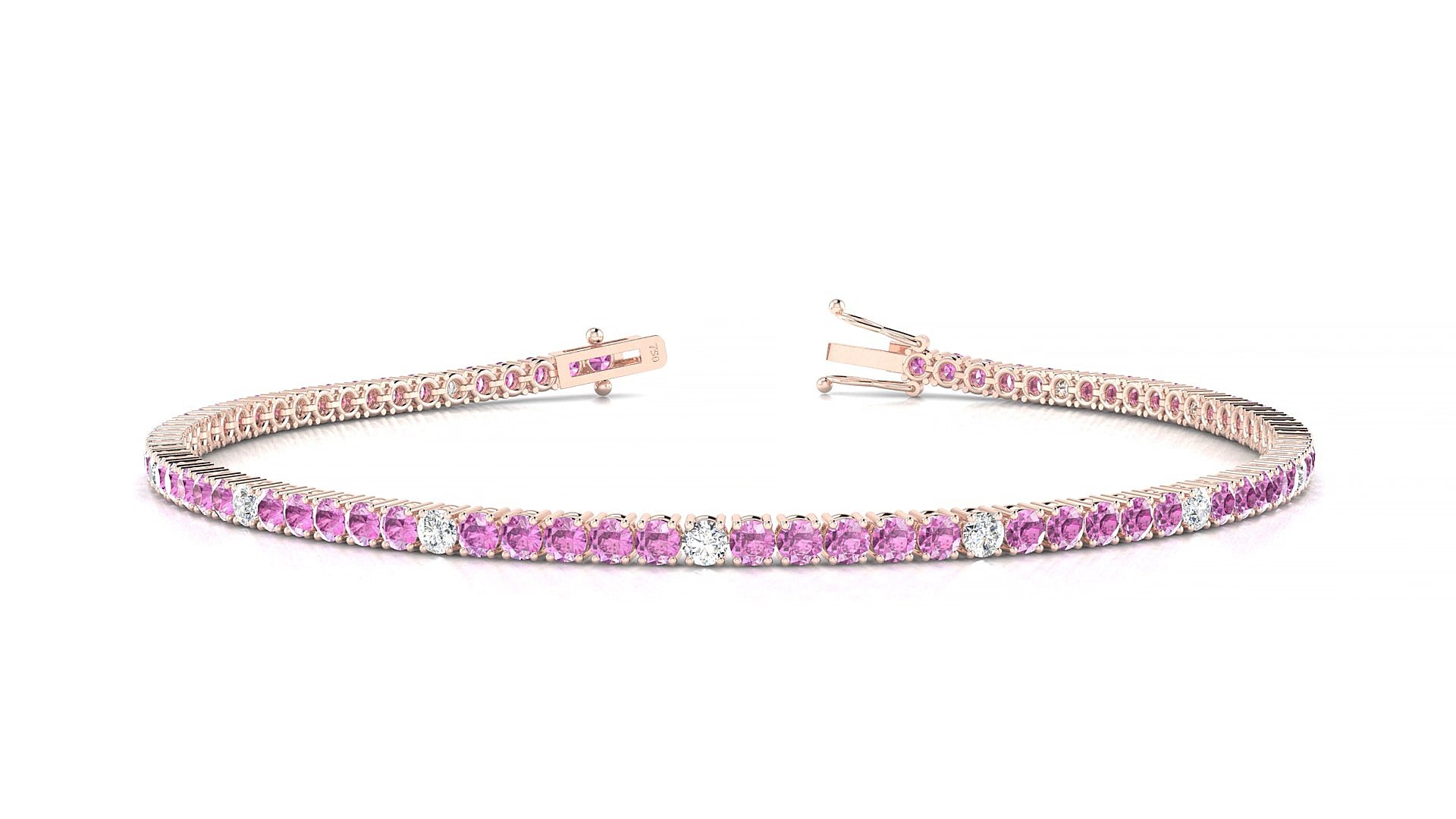Capri 5-1 | 18k Rose Gold 2 mm Round Natural Pink Sapphire & Diamond 16 cm Tennis Bracelet