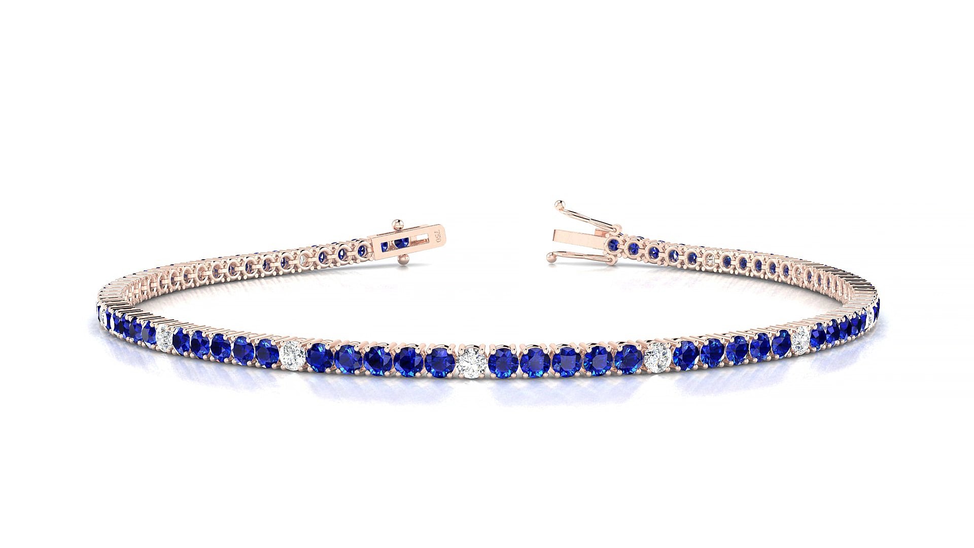 Capri 5-1 | 18k Rose Gold 2 mm Round Natural Sapphire & Diamond 17 cm Tennis Bracelet