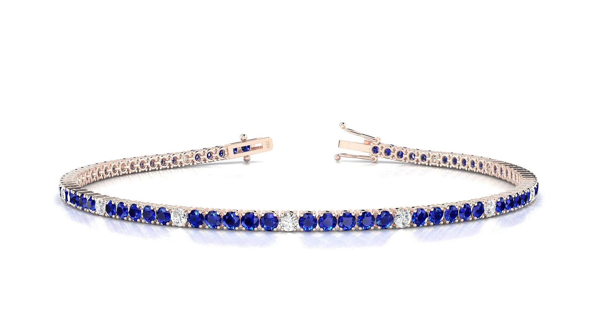 Capri 5-1 | 18k Rose Gold 2 mm Round Natural Sapphire & Diamond Tennis Bracelet