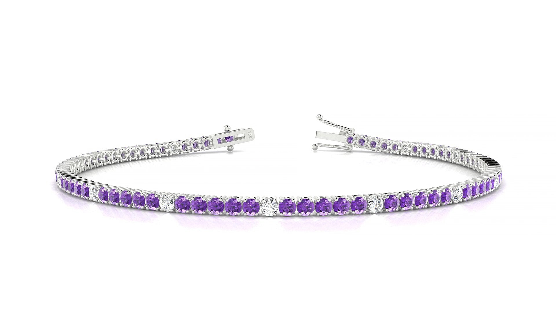 Capri 5-1 | 18k White Gold 2 mm Round Natural Amethyst & Diamond 15 cm Tennis Bracelet
