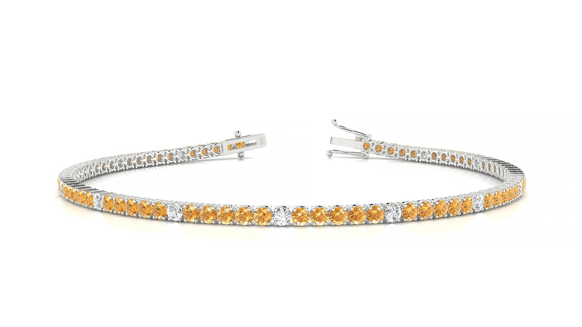 Capri 5-1 | 18k White Gold 2 mm Round Natural Citrine & Diamond 15 cm Tennis Bracelet