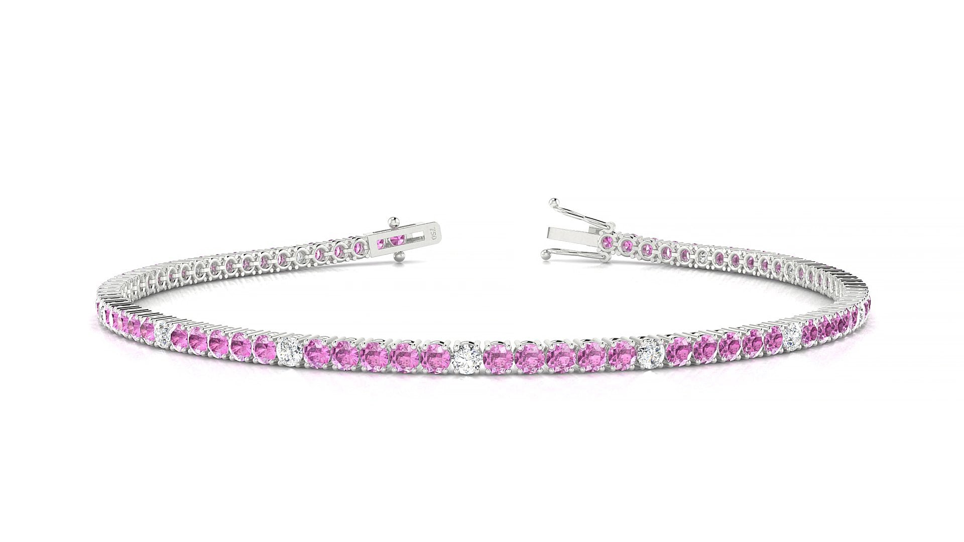 Capri 5-1 | 18k White Gold 2 mm Round Natural Pink Sapphire & Diamond 15 cm Tennis Bracelet