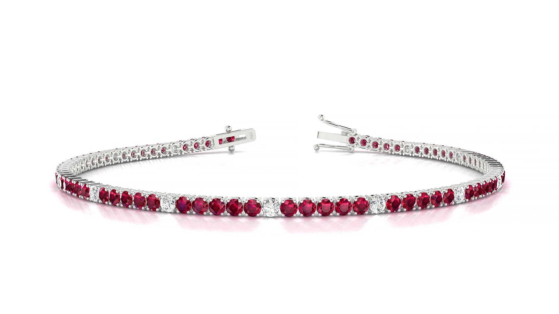 Capri 5-1 | 18k White Gold 2 mm Round Natural Ruby & Diamond 20 cm Tennis Bracelet