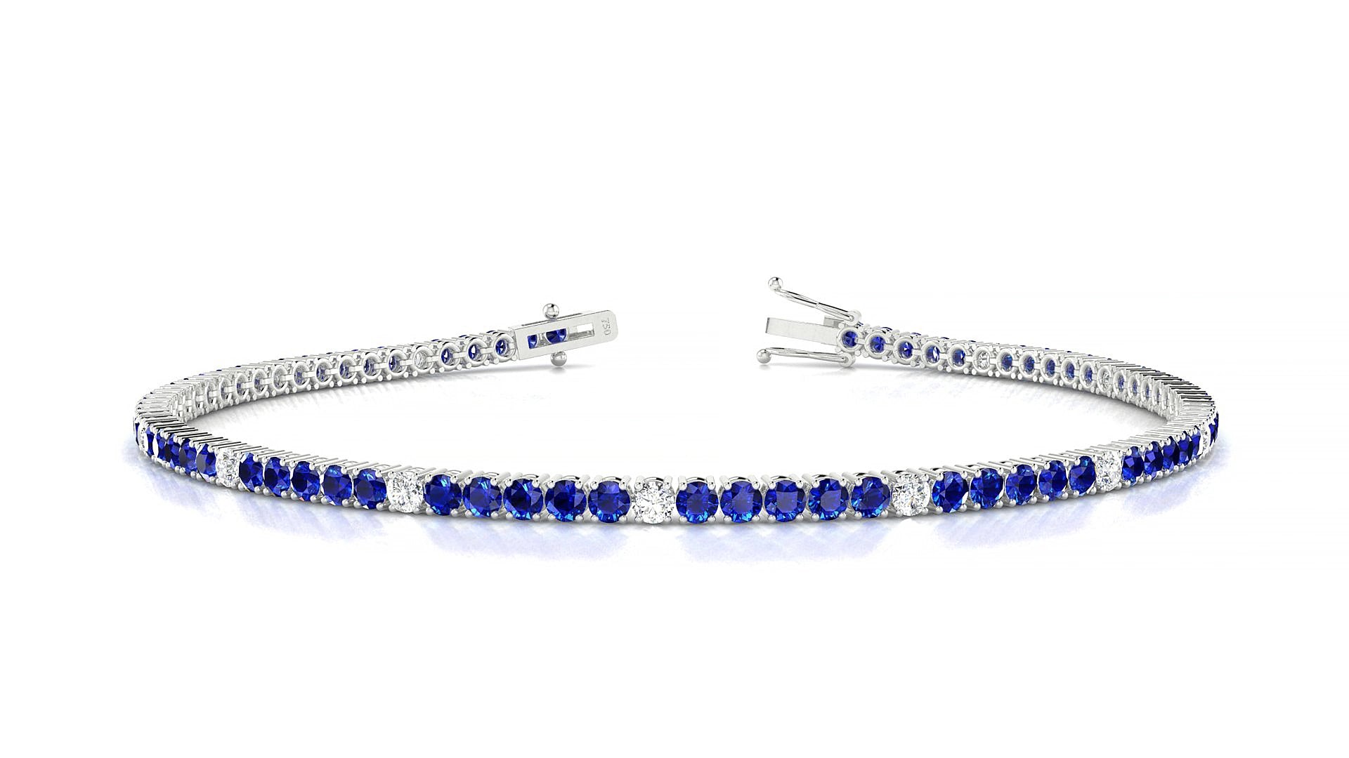 Capri 5-1 | 18k White Gold 2 mm Round Natural Sapphire & Diamond 15 cm Tennis Bracelet