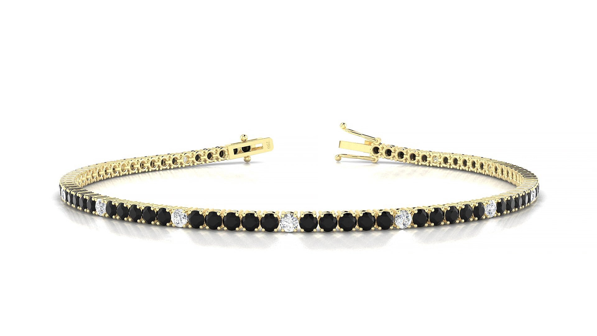 Capri 5-1 | 18k Yellow Gold 2 mm Round Natural Black Diamond & Diamond 16 cm Tennis Bracelet