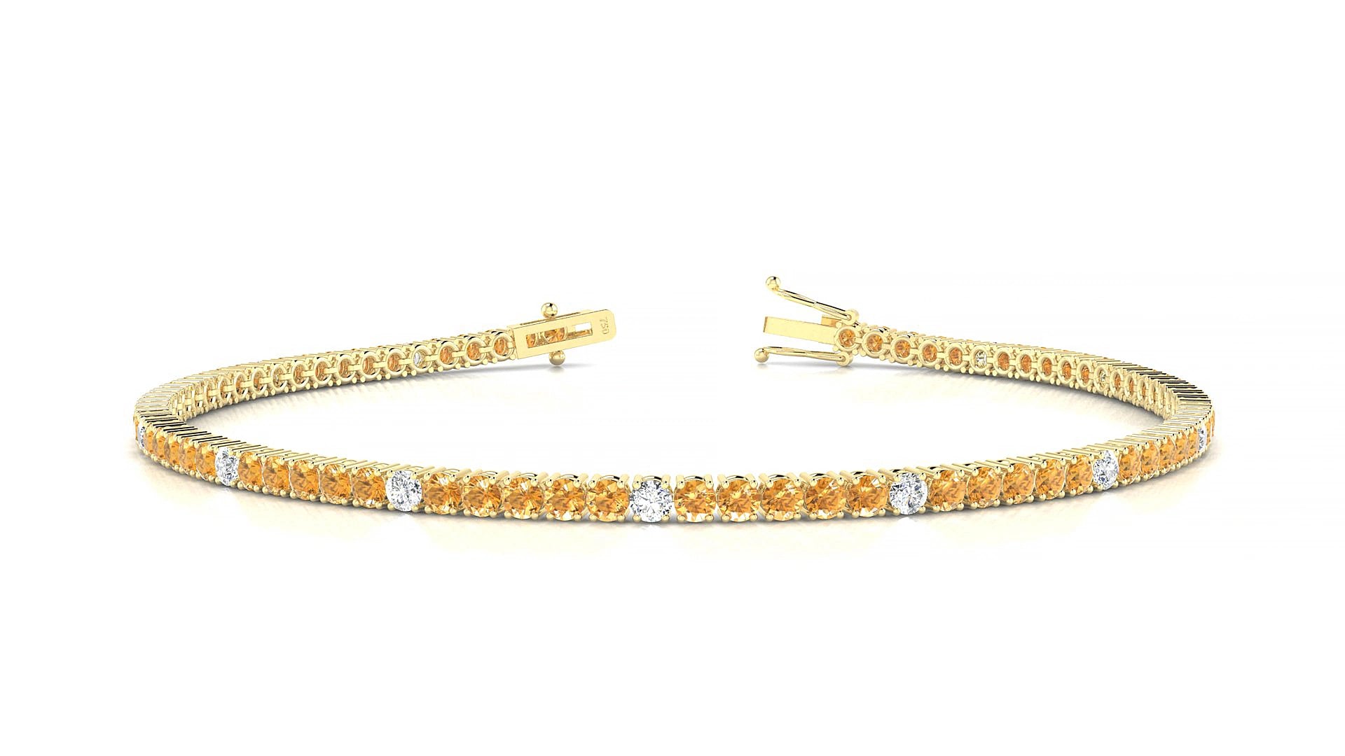 Capri 5-1 | 18k Yellow Gold 2 mm Round Natural Citrine & Diamond 15 cm Tennis Bracelet