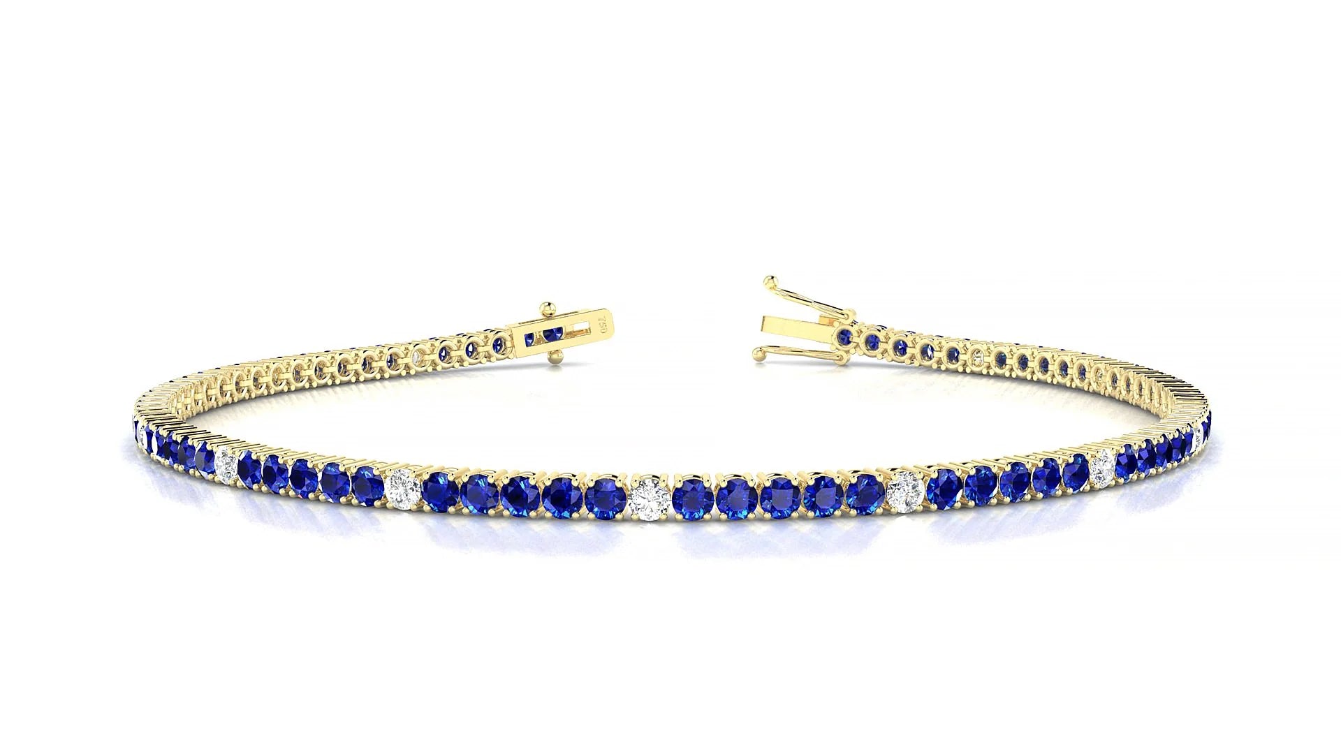 Capri 5-1 | 18k Yellow Gold 2 mm Round Natural Sapphire & Diamond Tennis Bracelet