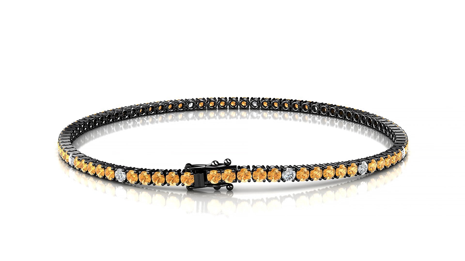 Capri 5-1 | 18k Black Gold 2 mm Round Natural Citrine & Diamond 16 cm Tennis Bracelet