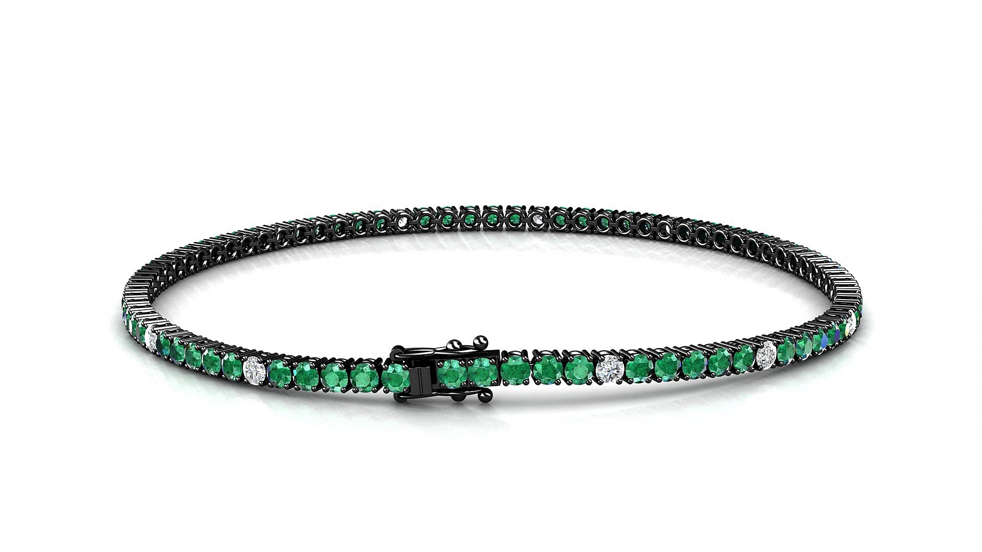 Capri 5-1 | 18k Black Gold 2 mm Round Natural Emerald & Diamond 15 cm Tennis Bracelet