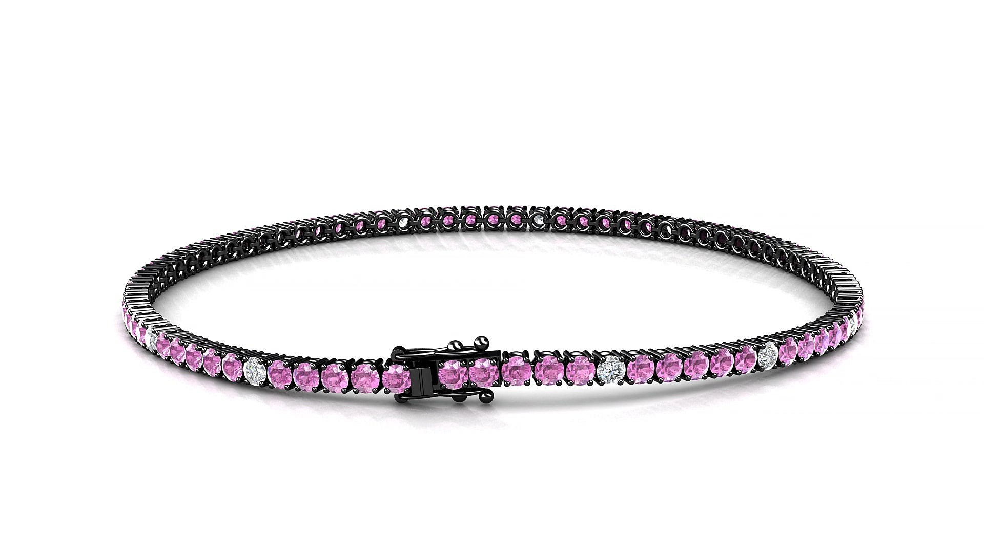 Capri 5-1 | 18k Black Gold 2 mm Round Natural Pink Sapphire & Diamond 16 cm Tennis Bracelet