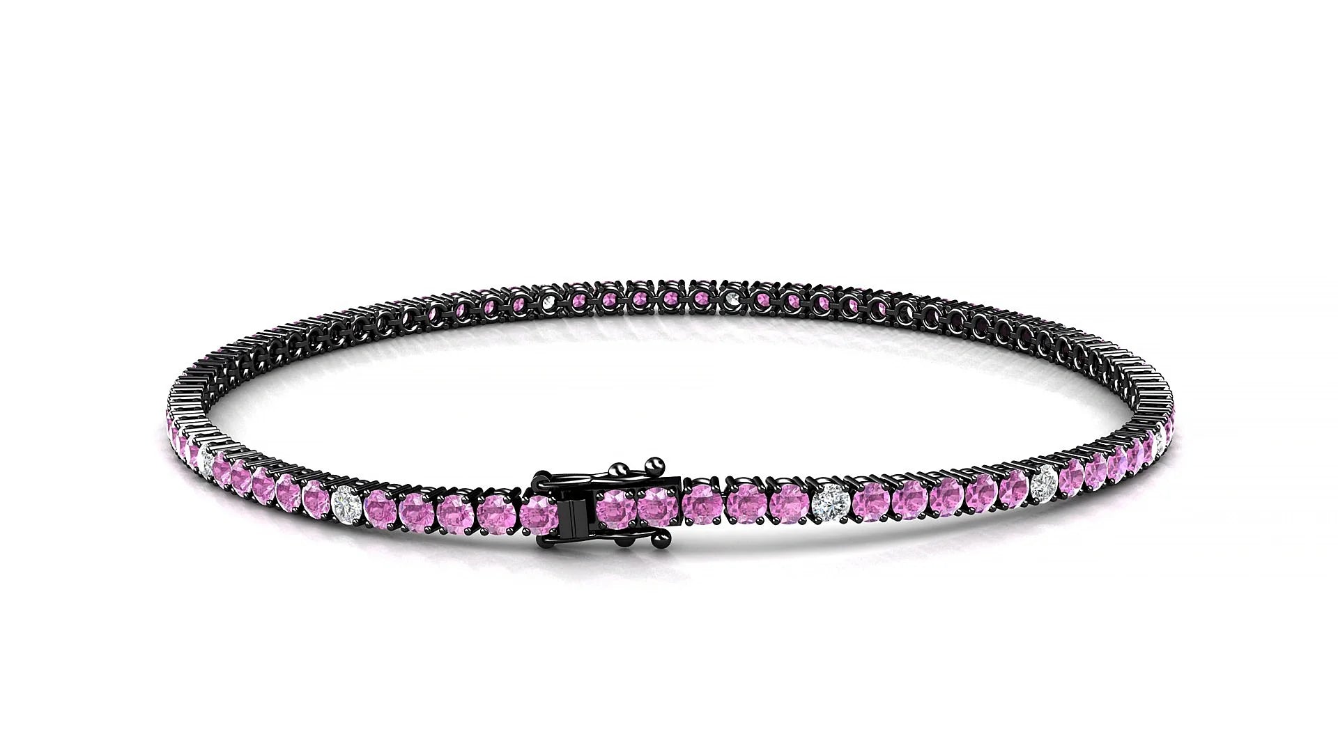 Capri 5-1 | 18k Black Gold 2 mm Round Natural Pink Sapphire & Diamond Tennis Bracelet