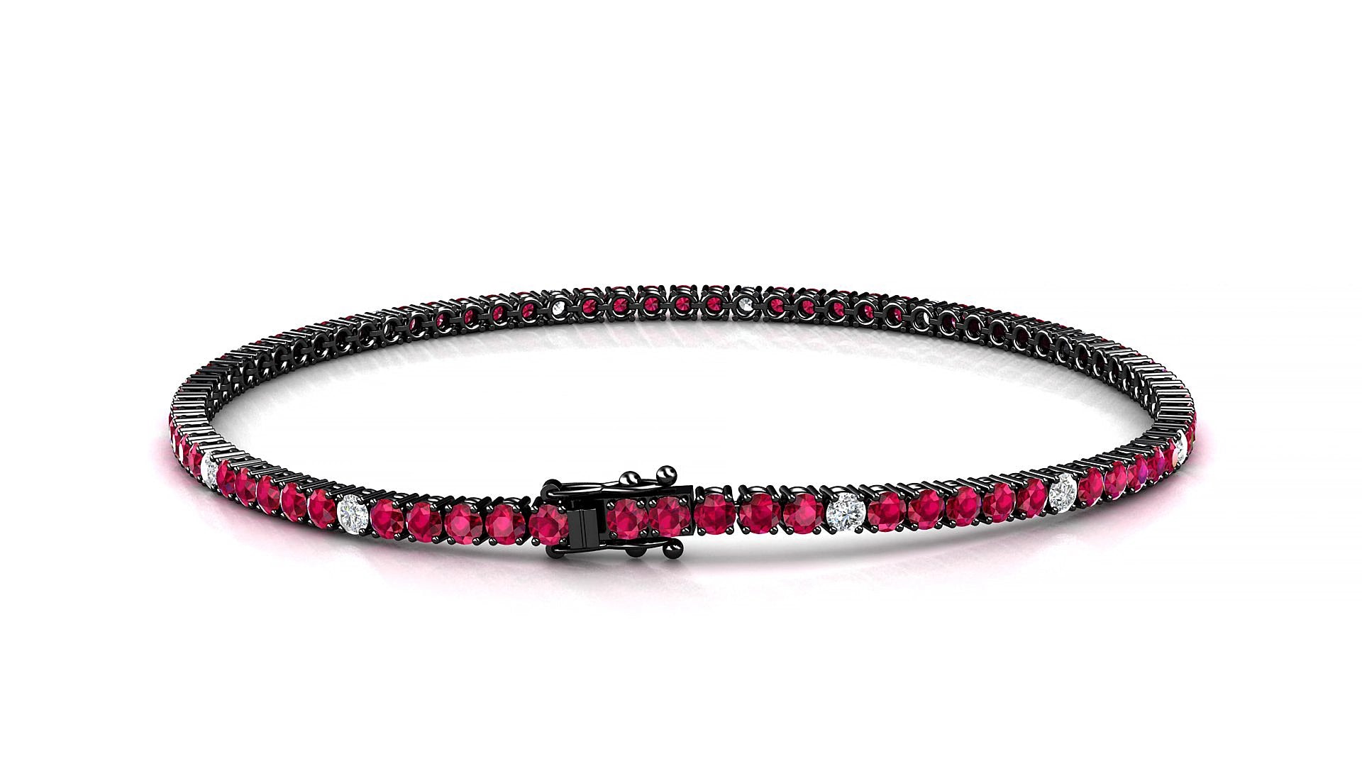 Capri 5-1 | 18k Black Gold 2 mm Round Natural Ruby & Diamond 15 cm Tennis Bracelet