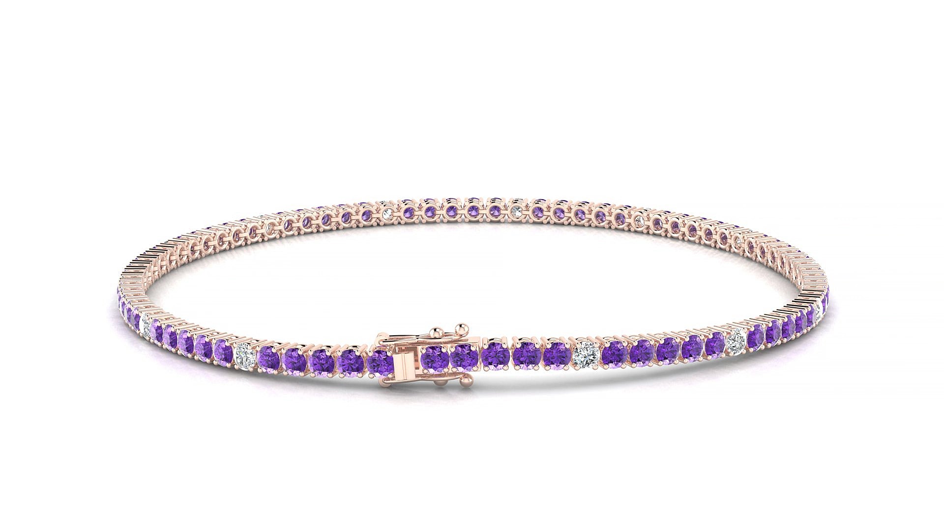 Capri 5-1 | 18k Rose Gold 2 mm Round Natural Amethyst & Diamond 19 cm Tennis Bracelet