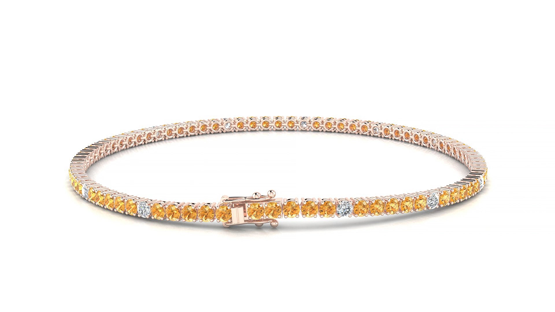 Capri 5-1 | 18k Rose Gold 2 mm Round Natural Citrine & Diamond 18 cm Tennis Bracelet
