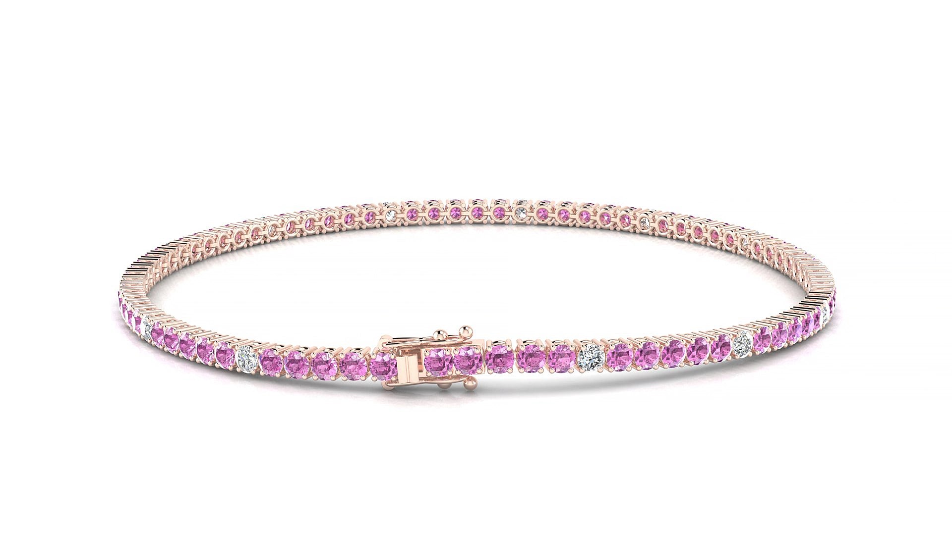 Capri 5-1 | 18k Rose Gold 2 mm Round Natural Pink Sapphire & Diamond 17 cm Tennis Bracelet