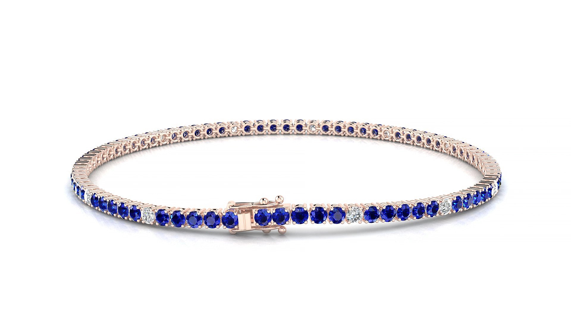 Capri 5-1 | 18k Rose Gold 2 mm Round Natural Sapphire & Diamond 18 cm Tennis Bracelet