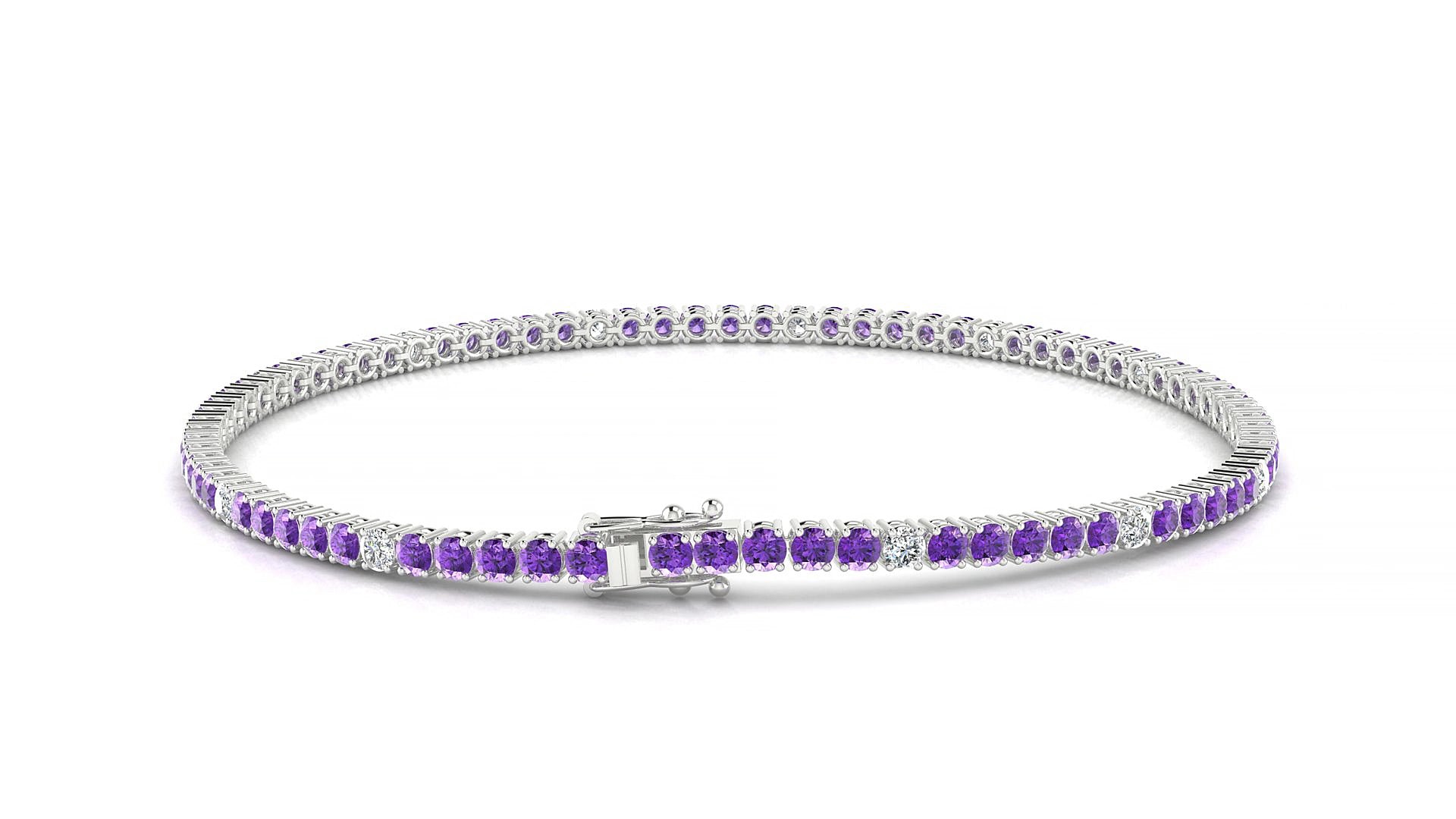 Capri 5-1 | 18k White Gold 2 mm Round Natural Amethyst & Diamond 19 cm Tennis Bracelet