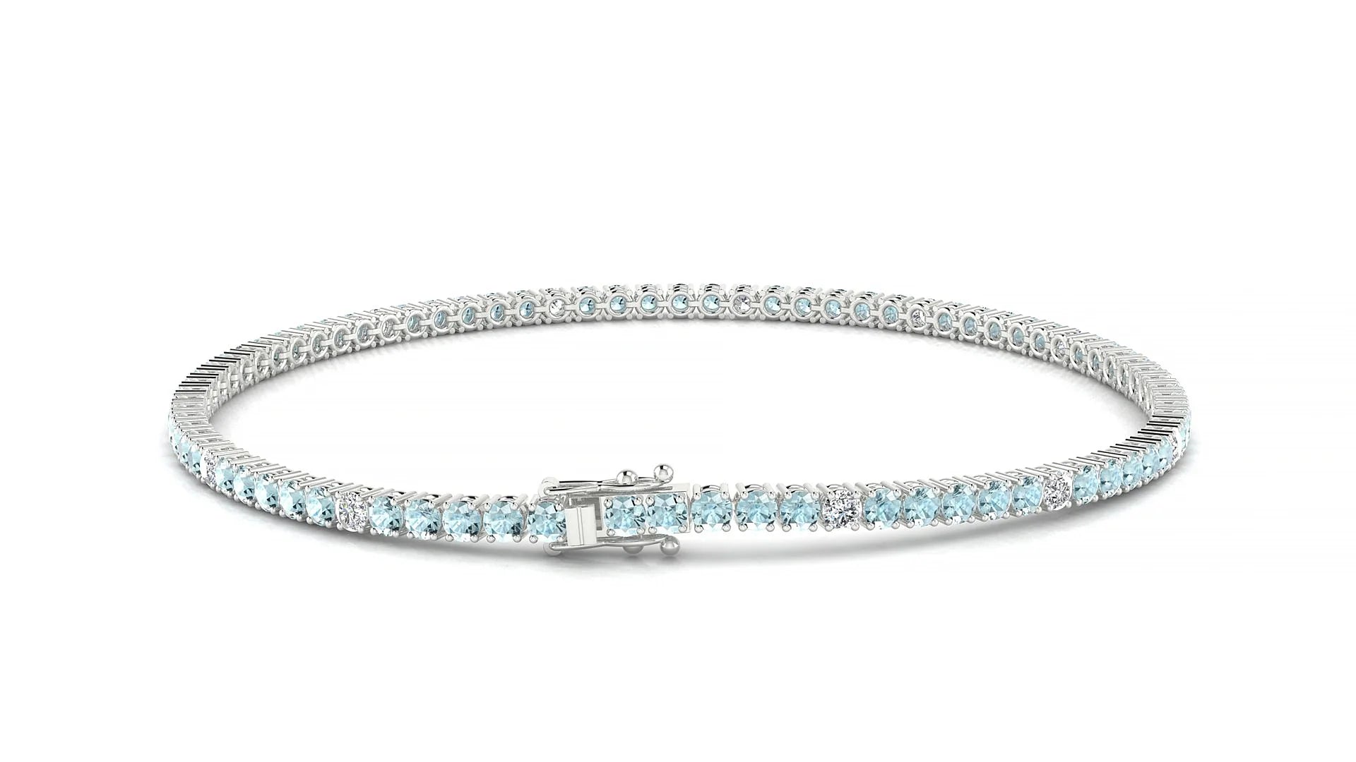 Capri 5-1 | 18k White Gold 2 mm Round Natural Aquamarine & Diamond Tennis Bracelet
