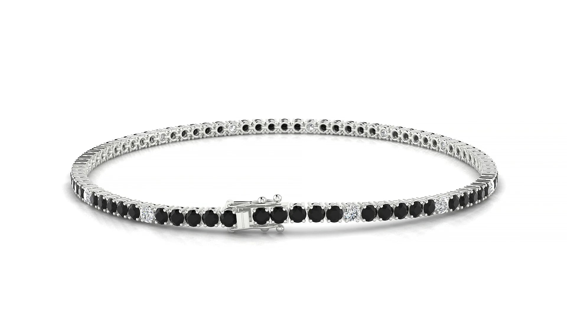 Capri 5-1 | 18k White Gold 2 mm Round Natural Black Diamond & Diamond Tennis Bracelet