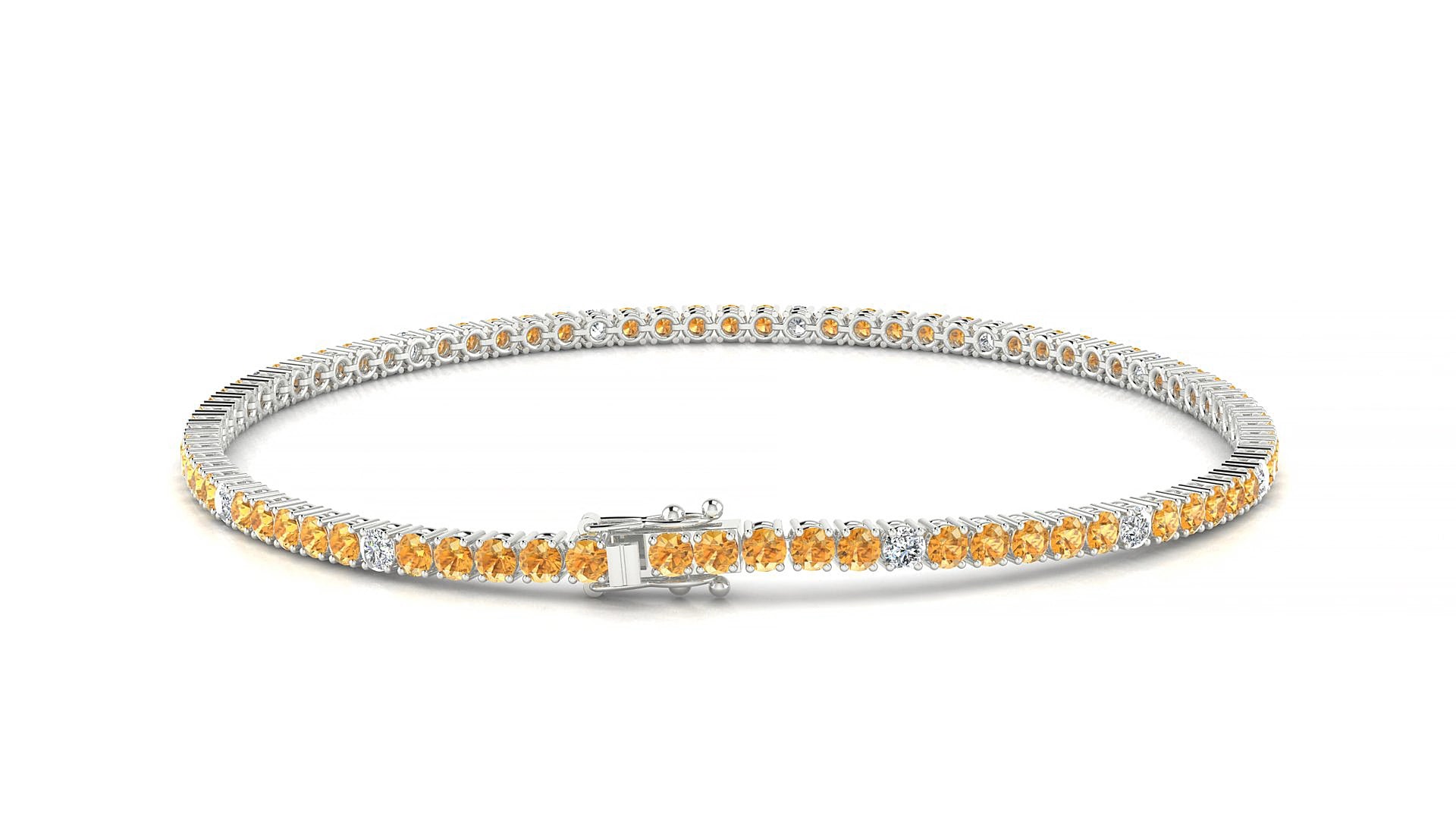 Capri 5-1 | 18k White Gold 2 mm Round Natural Citrine & Diamond 17 cm Tennis Bracelet