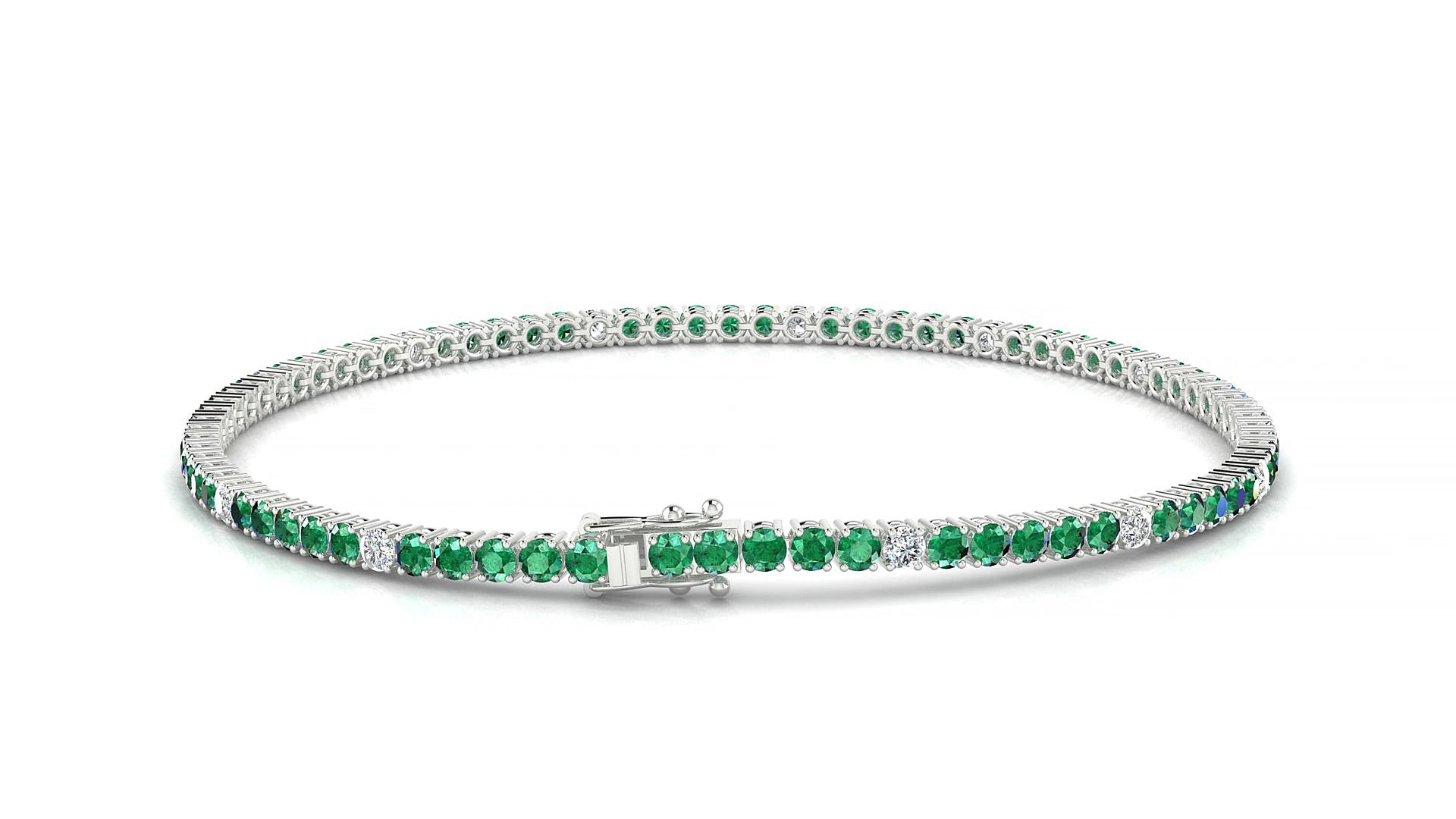 Capri 5-1 | 18k White Gold 2 mm Round Natural Emerald & Diamond 20 cm Tennis Bracelet