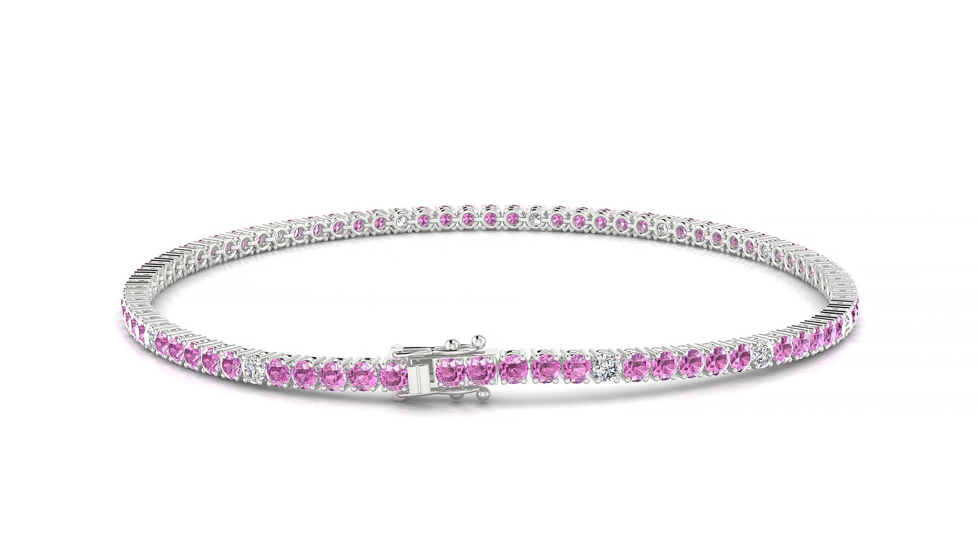 Capri 5-1 | 18k White Gold 2 mm Round Natural Pink Sapphire & Diamond 15 cm Tennis Bracelet