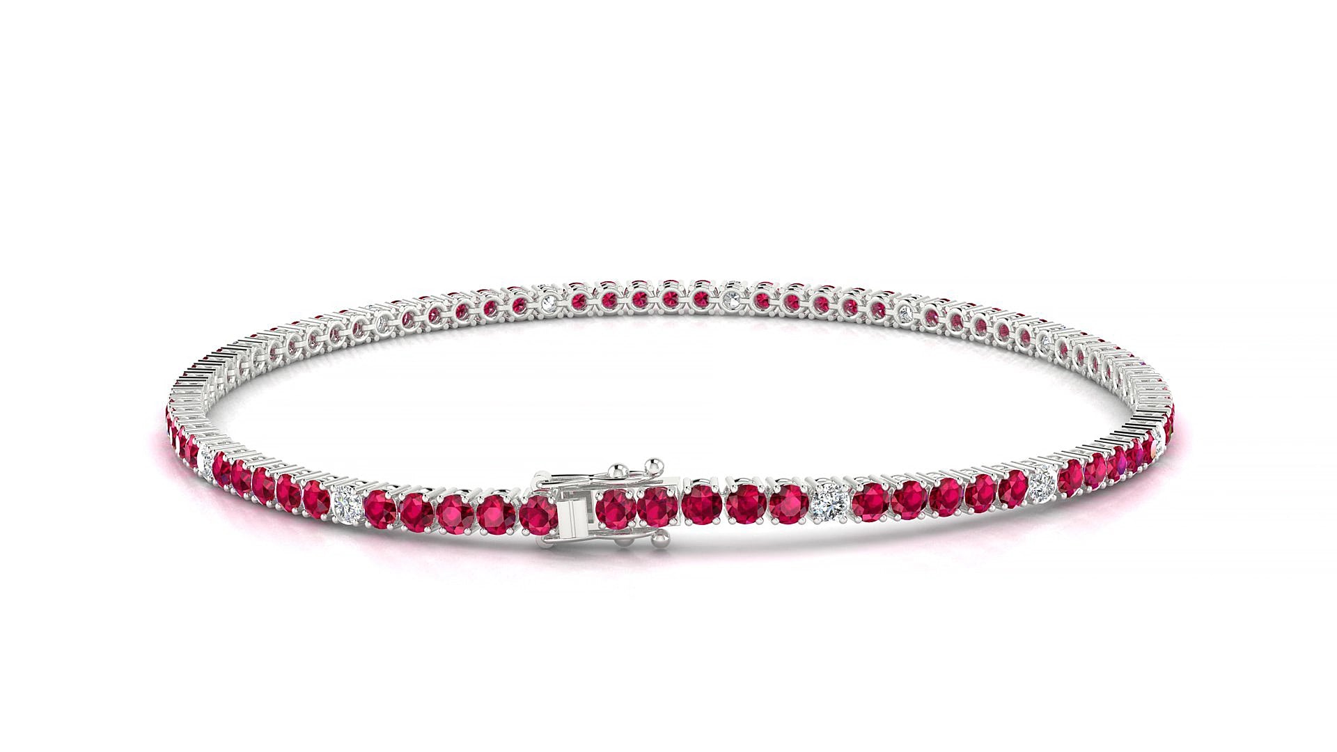 Capri 5-1 | 18k White Gold 2 mm Round Natural Ruby & Diamond 18 cm Tennis Bracelet