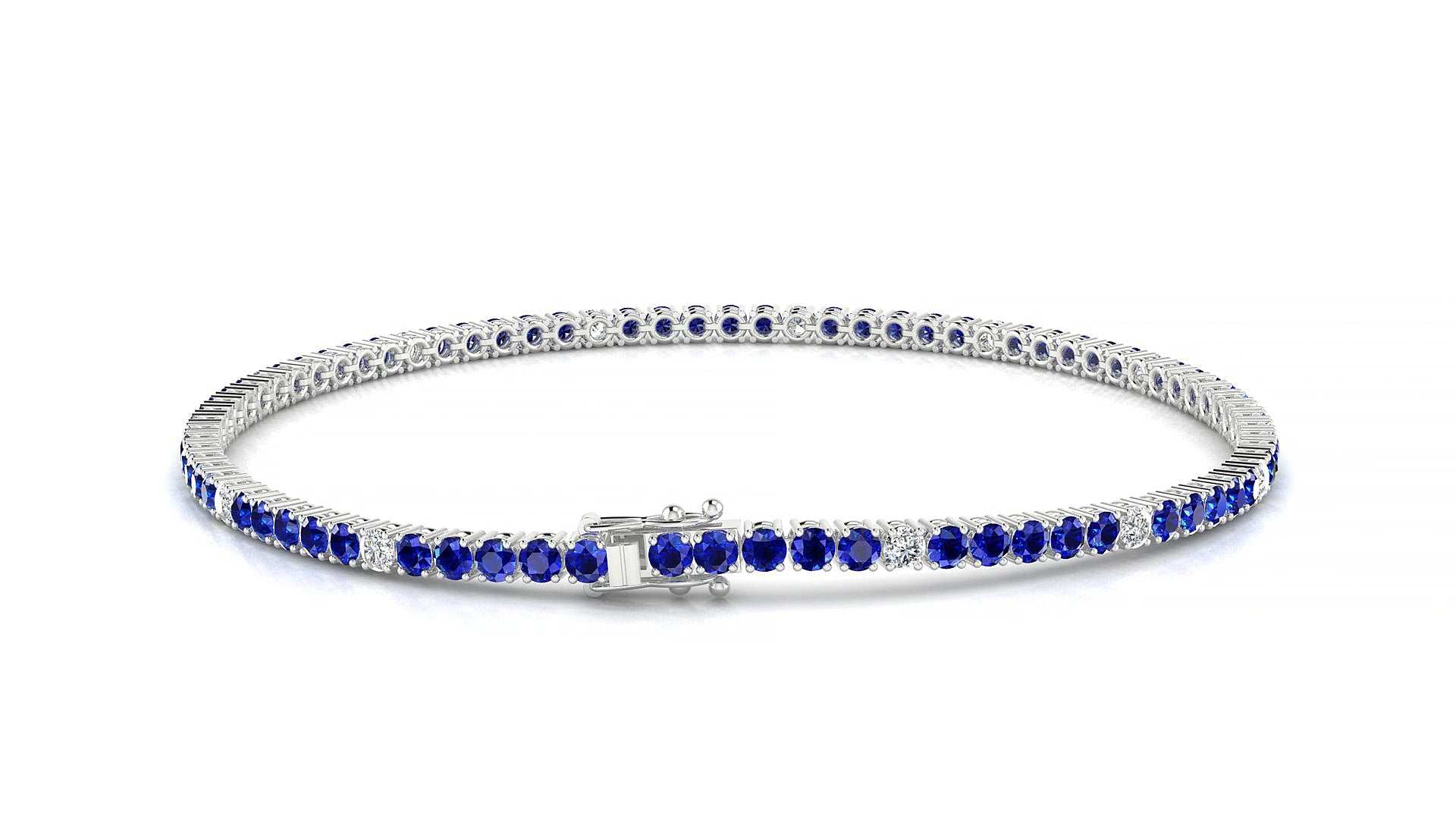 Capri 5-1 | 18k White Gold 2 mm Round Natural Sapphire & Diamond 17 cm Tennis Bracelet