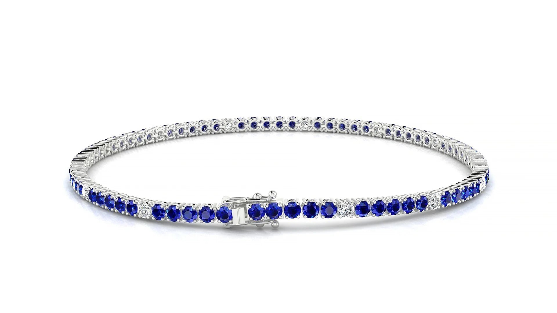 Capri 5-1 | 18k White Gold 2 mm Round Natural Sapphire & Diamond Tennis Bracelet