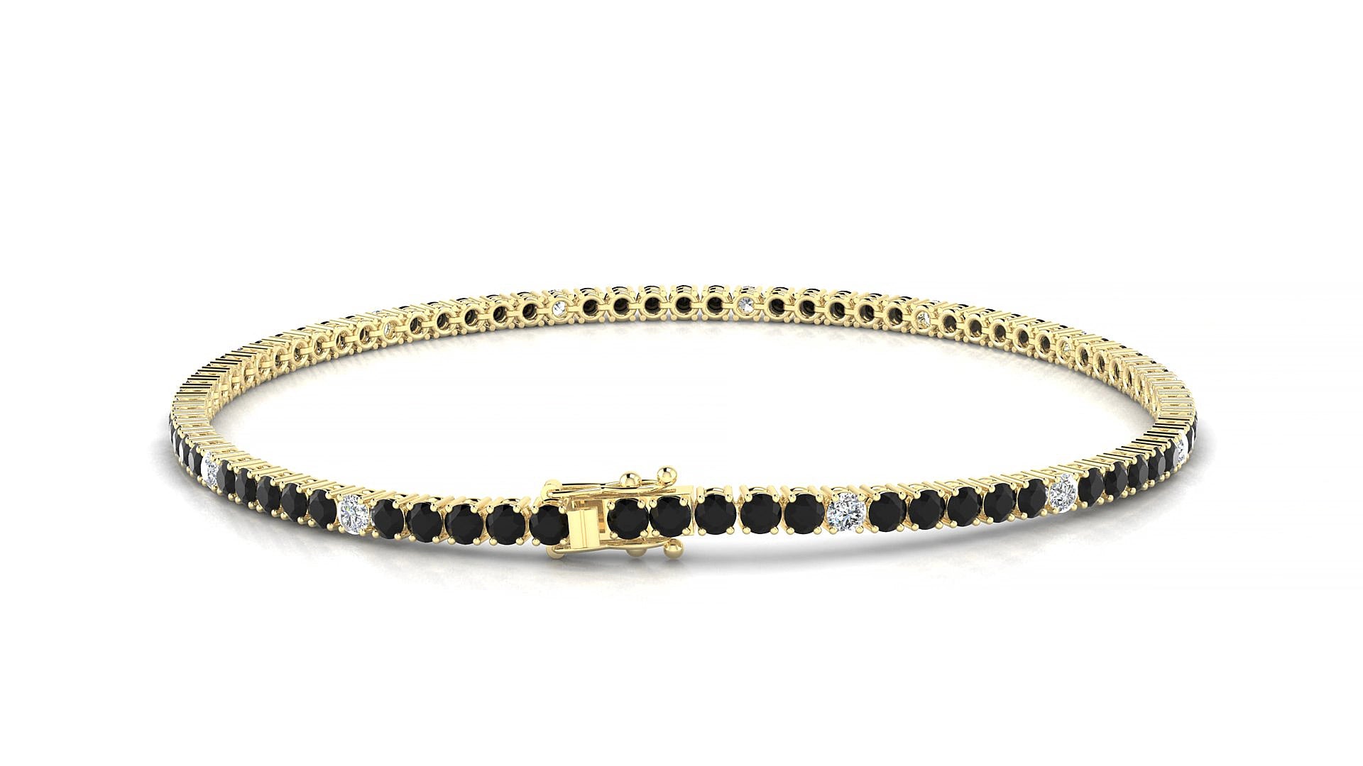 Capri 5-1 | 18k Yellow Gold 2 mm Round Natural Black Diamond & Diamond 20 cm Tennis Bracelet