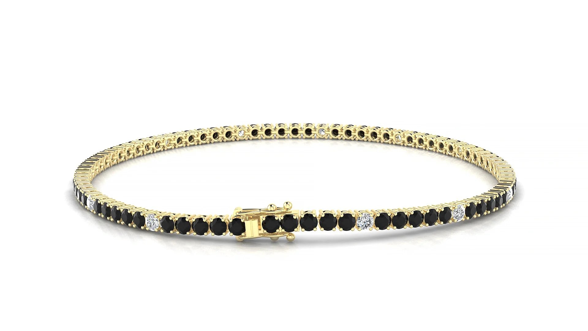Capri 5-1 | 18k Yellow Gold 2 mm Round Natural Black Diamond & Diamond Tennis Bracelet