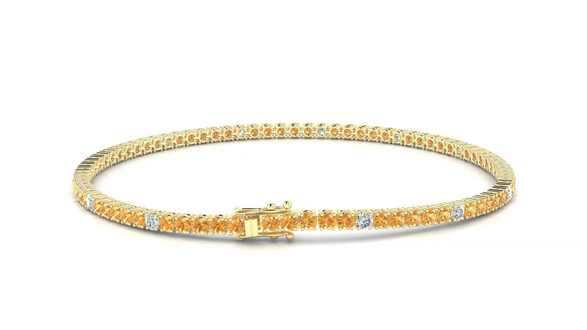 Capri 5-1 | 18k Yellow Gold 2 mm Round Natural Citrine & Diamond 18 cm Tennis Bracelet